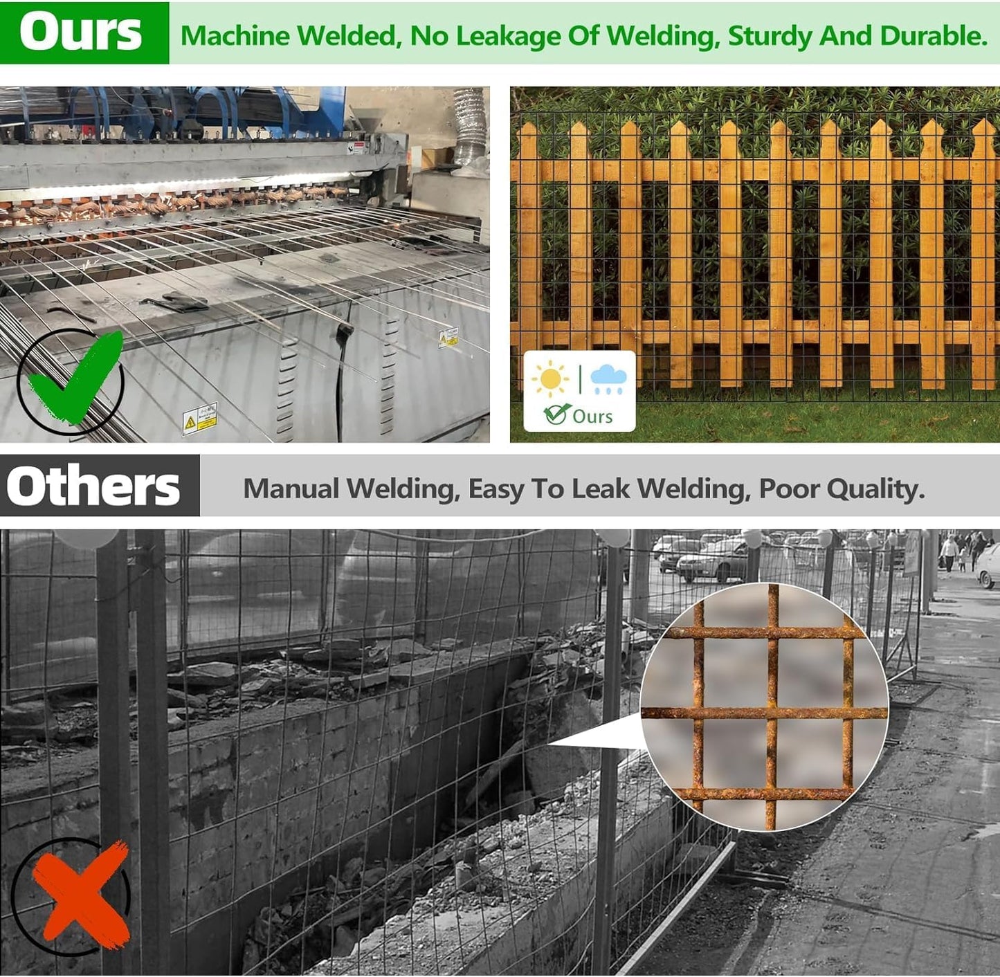 Welded Wire Fence, 50ft(L) x 48inch(H) Garden Fence for Dog, 2 Inch x 3 Inch 16GA Fencing for Chicken, PVC Coated Anti-Rust Roll Metal Wire Mesh Fence for Yard Vegetable, Green