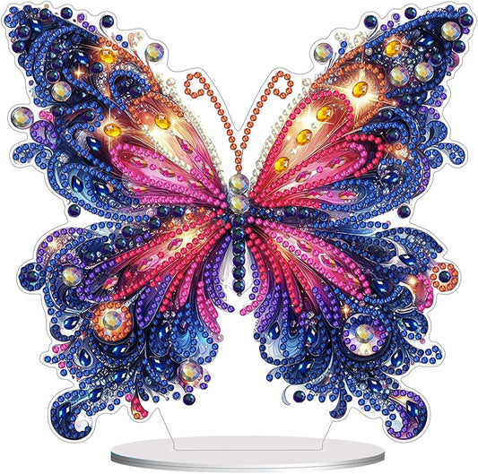 Diamond Painting Kits for Adults Beginners, 5D Full Drill Flowers and Butterfly Crystal Art Desktop Ornament, DIY Single Sided Home Office Desk Decor, Creative Craft Gift Set with Tools