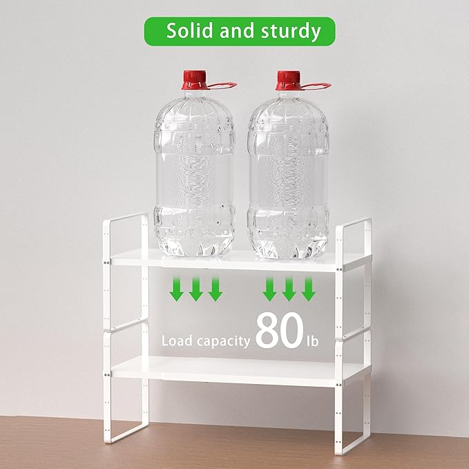 Expandable Cabinet Storage Shelf Stackable Organizer Rack for Kitchen Bathroom Pantry Spice Cupboard Countertop Home Office Desk Heavy Duty Nonslip White Small 3 Pack