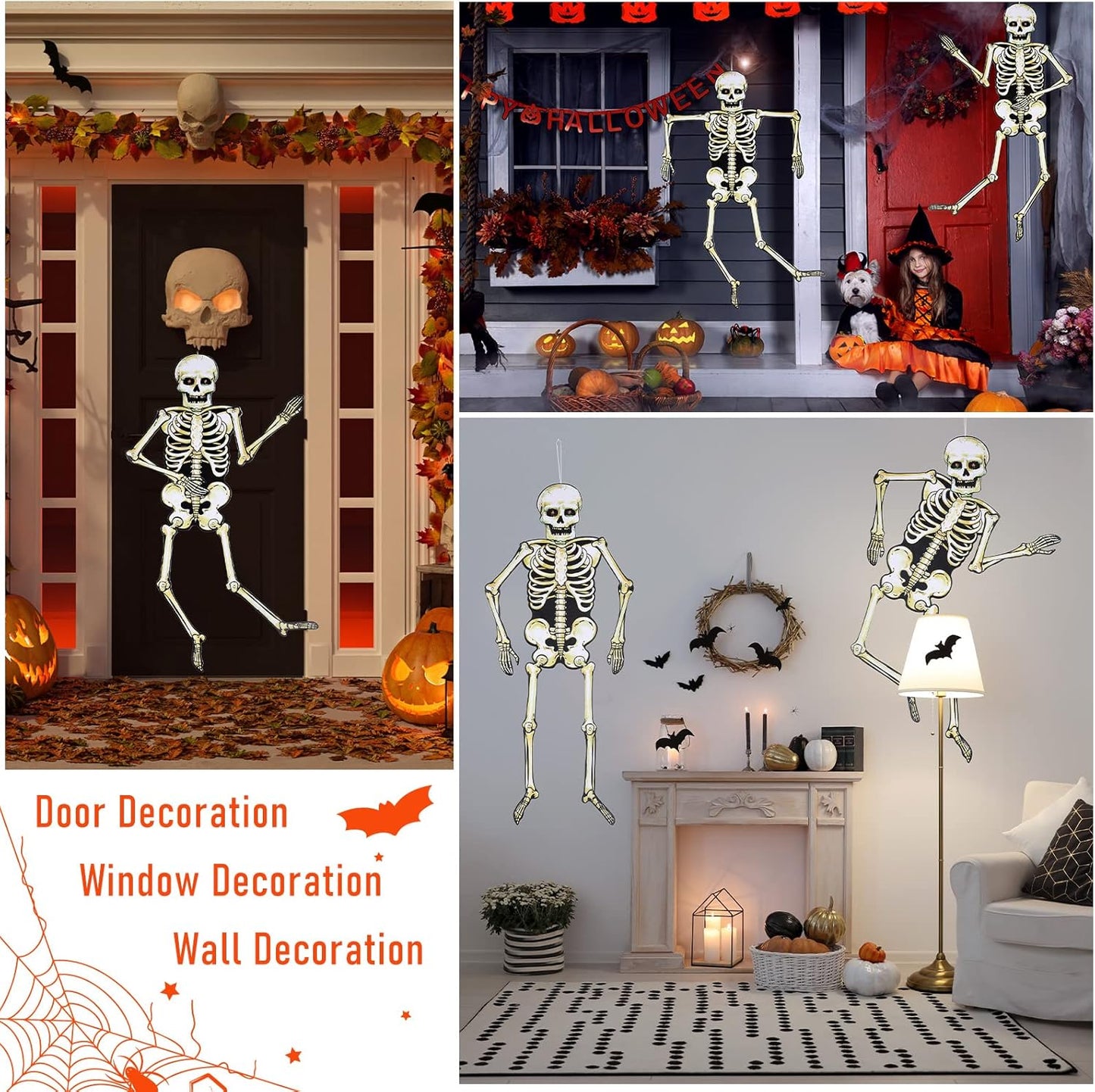 Jeyiour 6 Pieces Halloween Jointed Skeleton Decoration with Movable Joint Halloween Paper Skeleton Cardboard Decoration for Door Window Cutouts Party Prop, 31.5 Inch Tall