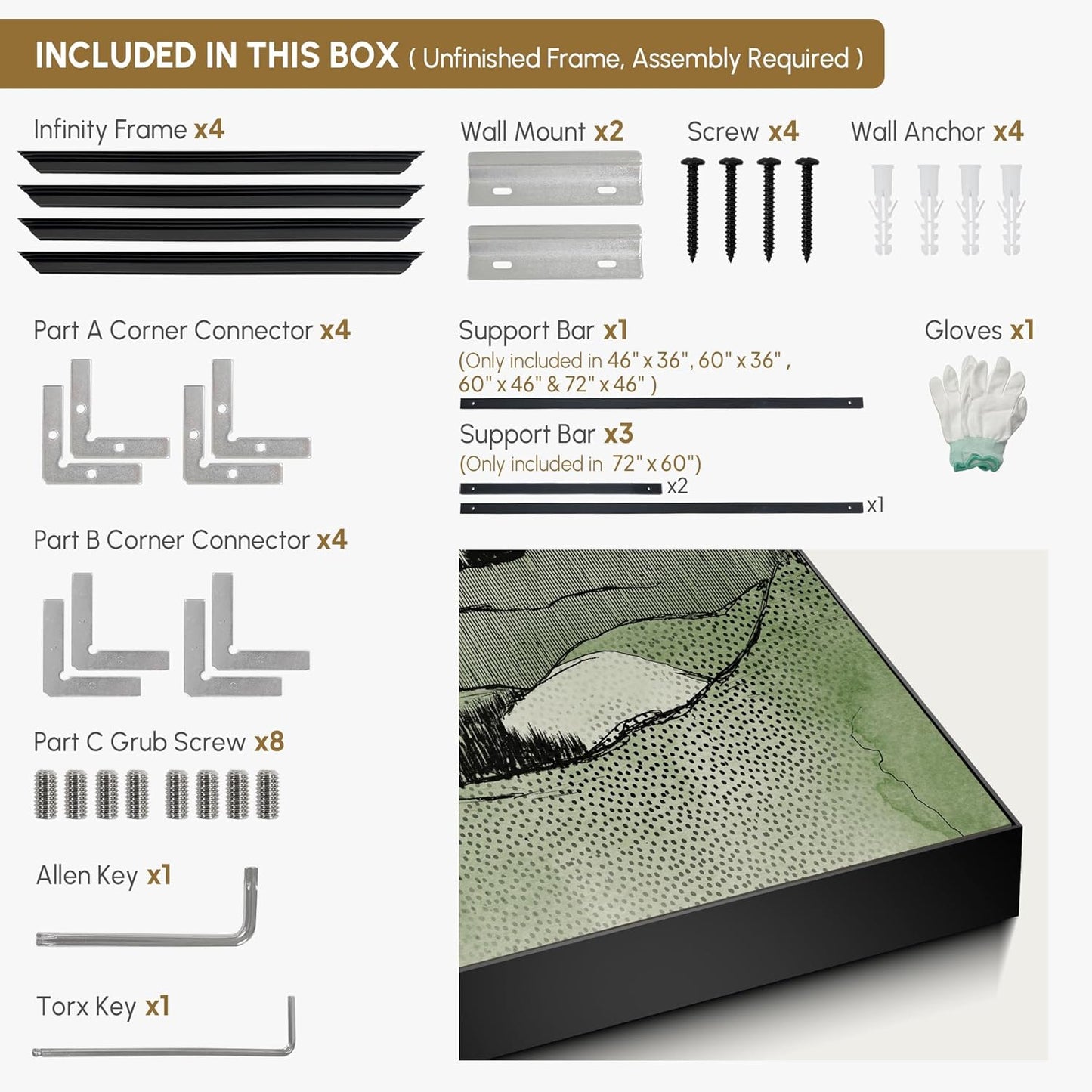 SIGNWIN 46"x60" Extra Large Framed Wall Art Green Line Art Mountain Landscape Illustration for Home Living Room Bedroom Decor (Frame Assembly Required)