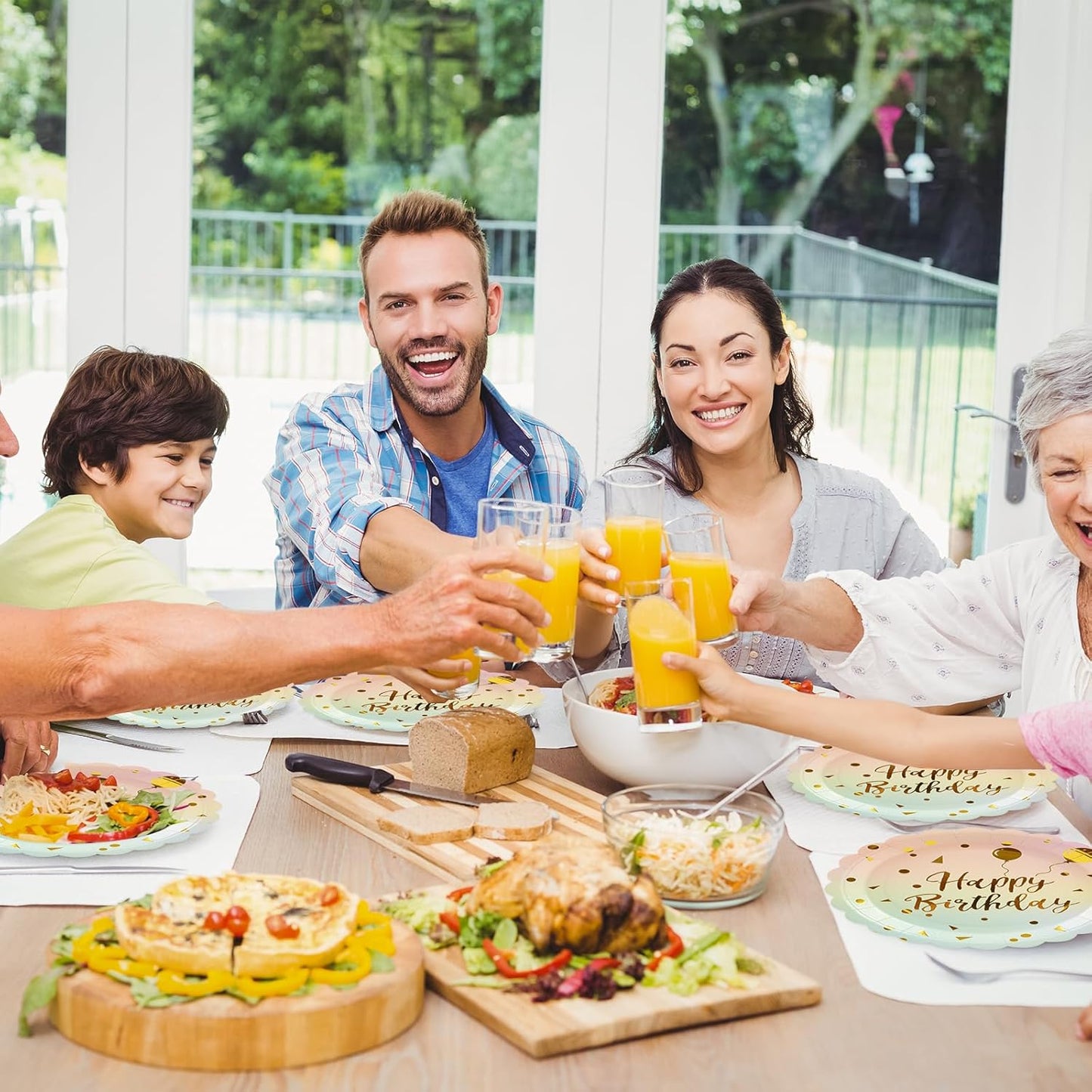 50PCS Pastel Rainbow Birthday Paper Plates, 7 Inch Disposable Happy Birthday Dessert Plates Cake Plate Scalloped Colorful Gold Dot Party Plate Aniversary Party Supplies Decorations for Boys Girls