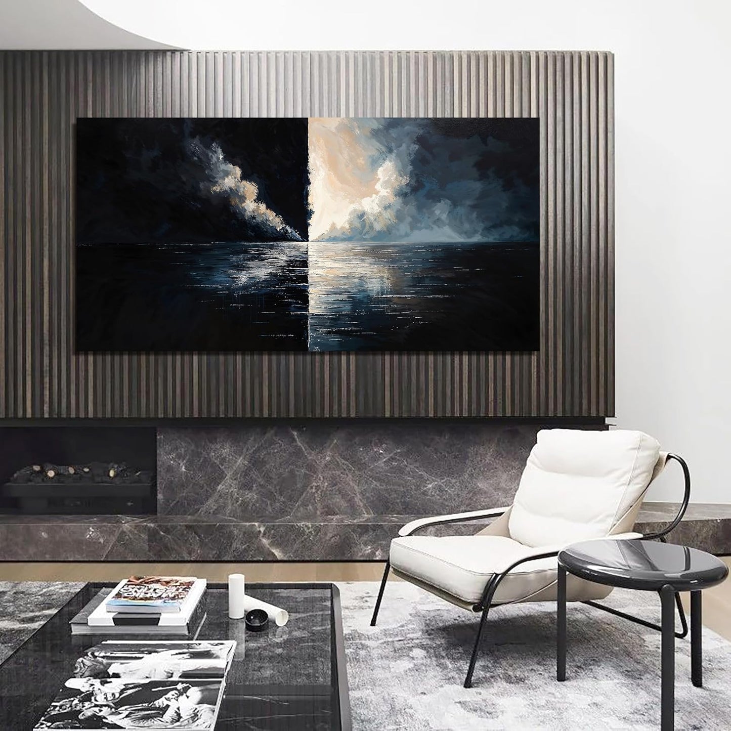 Large Abstract Wall Art Decor Wall Art Pictures for Living Room Abstract Canvas Art Wall Decor Modern Black and White Wall Art Prints Large Coastal Wall Art Decorations Bedroom Office Home Decor 24" X 48"