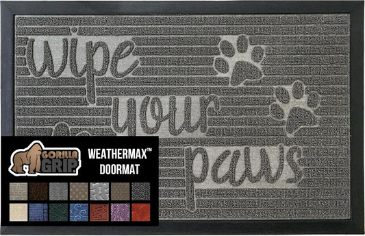 GORILLA GRIP 100% Waterproof All-Season WeatherMax Doormat 35x23, US Designed Natural Rubber, Stain and Fade Resistant, Low Profile Indoor Outdoor Door Mats, Easy Clean Patio Mat, Stone Paws