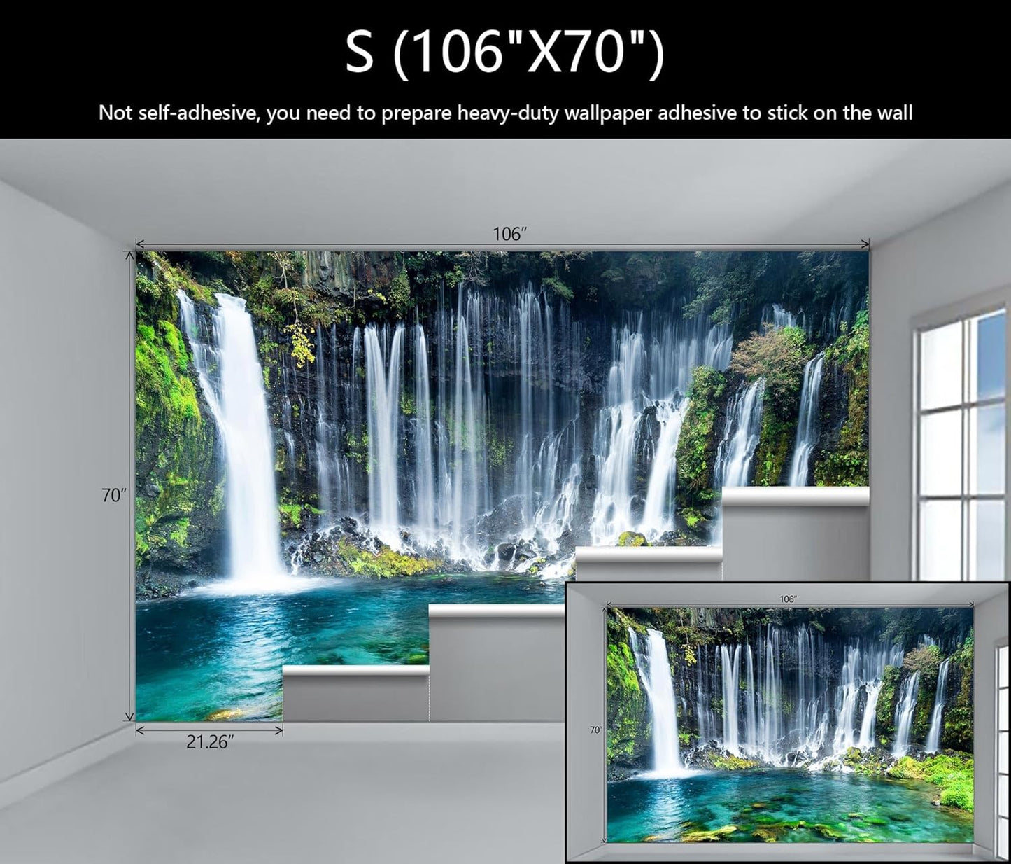 WFBHUA-Wall Mural Waterfall Green Nature Lake Landscape Wallpaper Decor for Bathroom Living Room Bedroom(Not Peel and Stick)