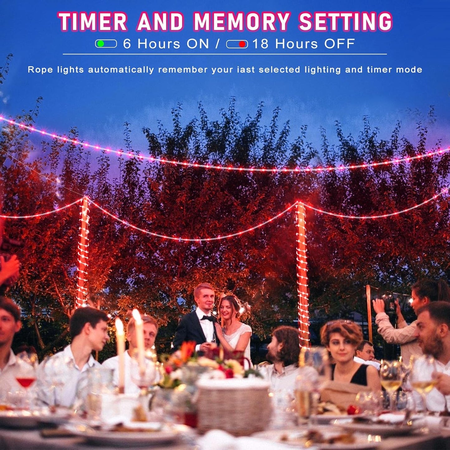 Rope Lights for Outside, 164FT 500 LED String Lights Outdoor Waterproof, 8 Modes Plug in Clear Tube Lights for Indoor Bedroom Garden Patio Tree Pool Background Deck Decorations, Red