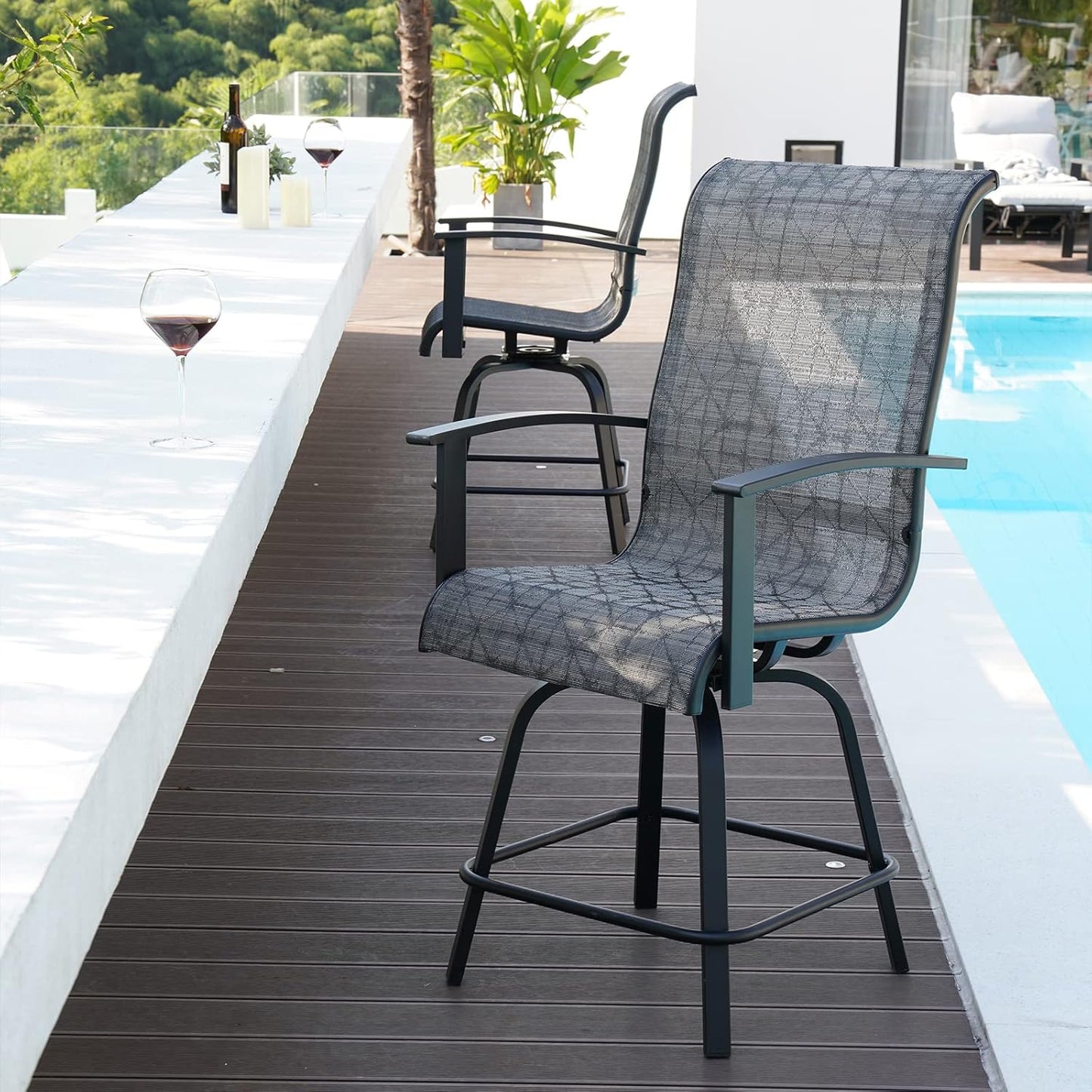 Grand patio Counter Height Swivel Bar Stools Set of 6, 24 Inch Height Patio Seating for BBQ Island Outdoor Kitchen Dining Stool Chair (Black & Grey Plaid, 6PC)