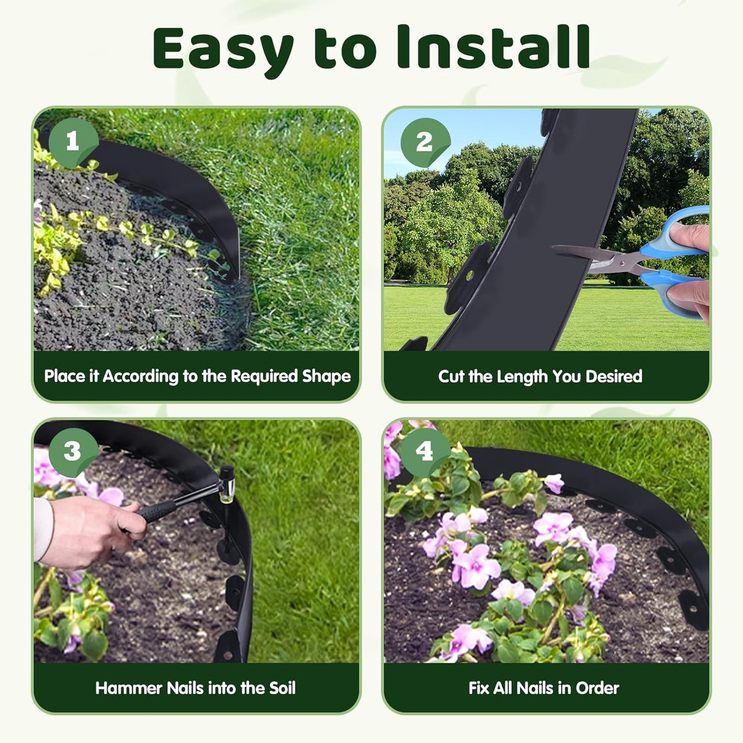 Landscape Edging - 2 Inch x 33FT Garden Border with 100 PCS Spikes, Plastic Lawn Edging for Flower Bed, Pathway and Yard(Black)