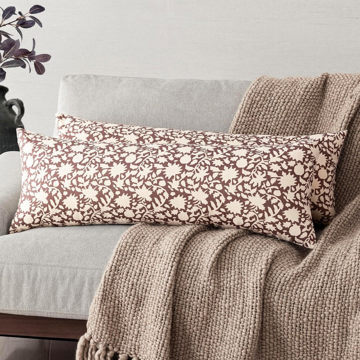 Foindtower Set of 2 Decorative Long Body Lumbar Throw Pillow Covers Accent Farmhouse Cushion Covers Boho Neutral Pillowcase for Couch Sofa Bedroom Living Room Home Decor Outdoor,14×36 Inch,Wine Red