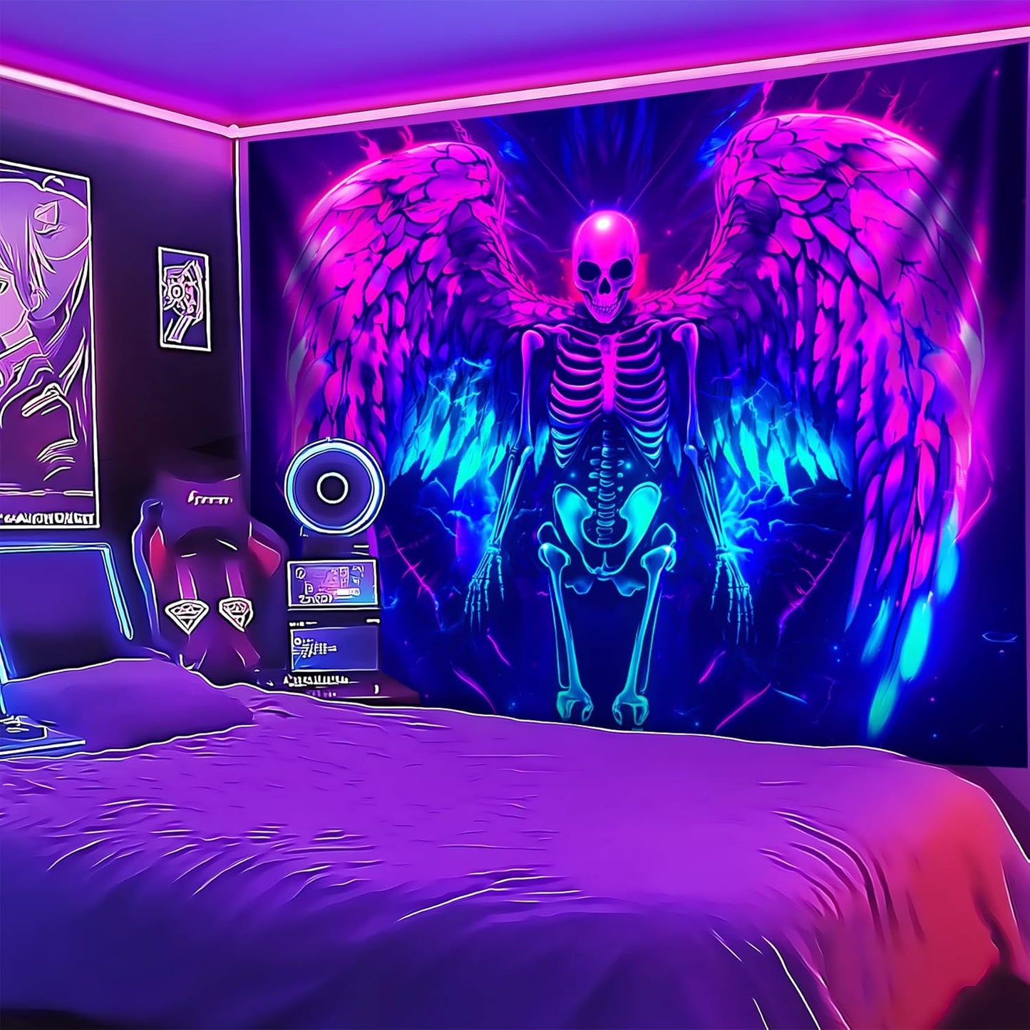 Blacklight Tapestry,WingTapestry Glow In The Dark,UV Reactive Black Light Upright Posters Wall Hanging for Bedroom Dorm Living Room Backdrop Decor (wing13, 59L" x 51W")