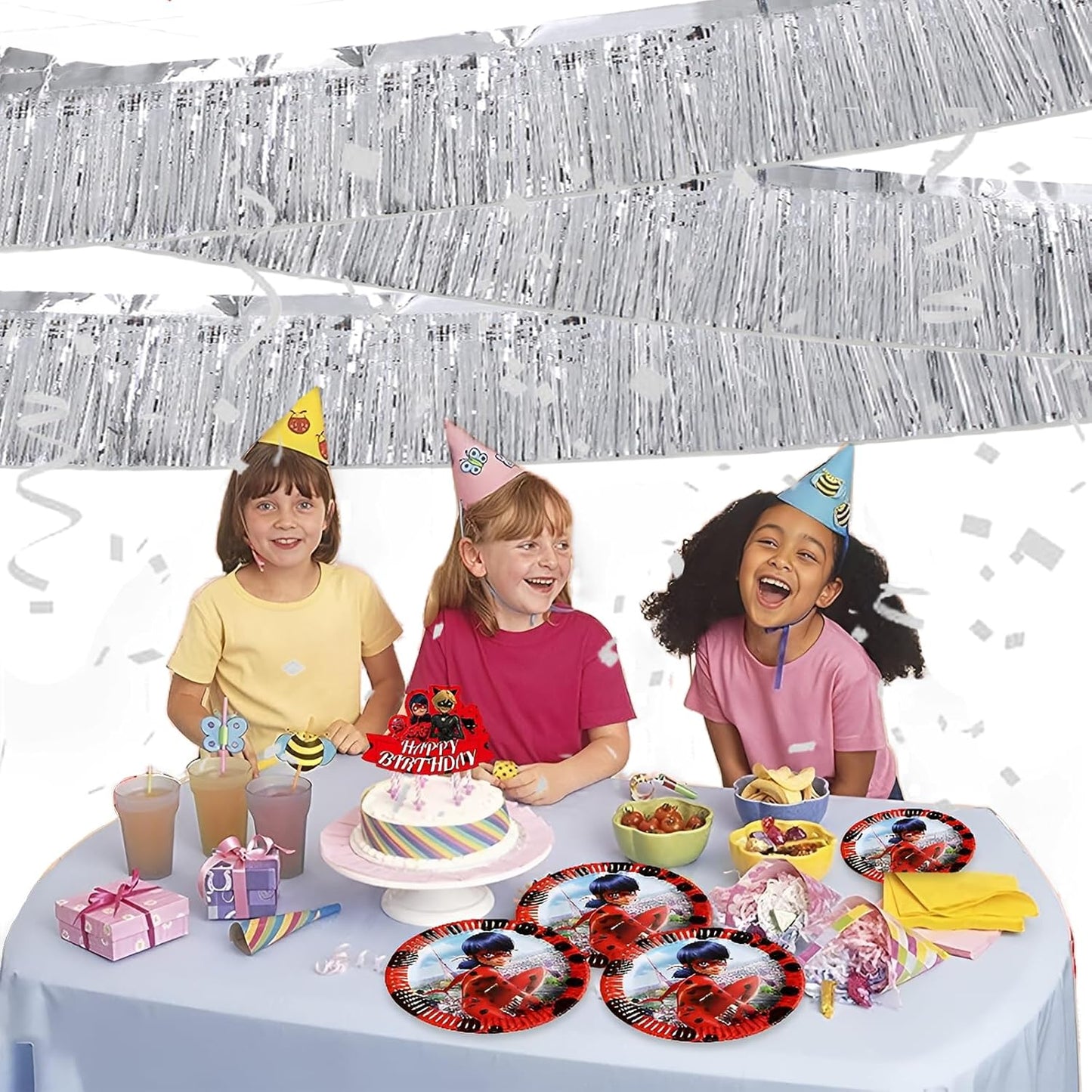 Silver Foil Fringe Garland 10FT 6packs, Metallic Foil Tinsel Fringe Banners for Parade Float Decorations Wedding, Birthday Party Graduation (six Silver)