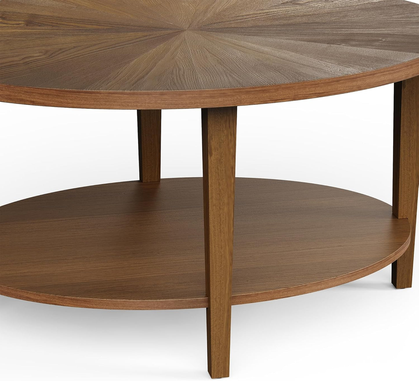 Solid Wood Oval Coffee Table for Living Room, 2 Tier Oval Rustic Coffee Table with Storage Shelf, Double Layer Center Table for Living Room, Easy Assembly