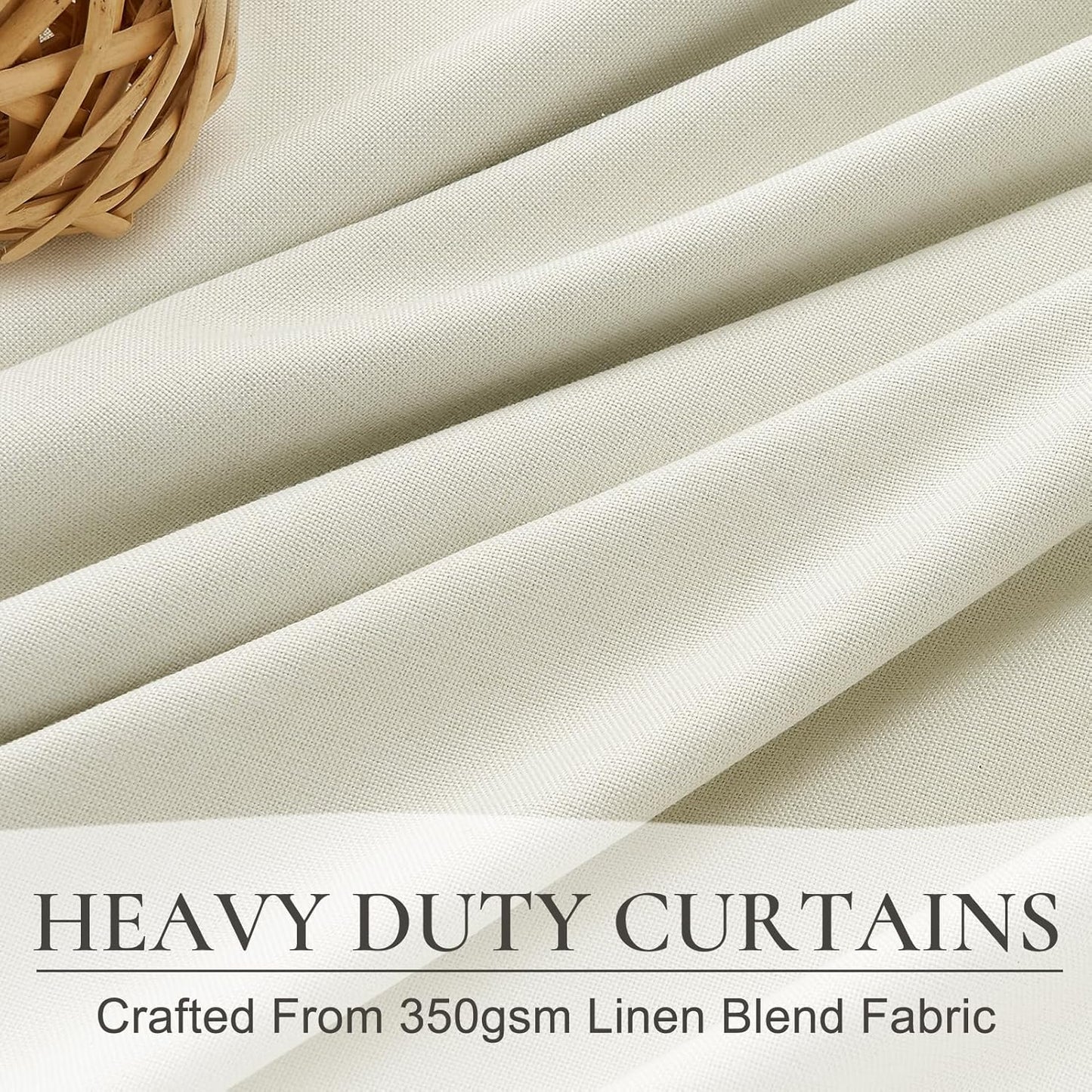 Ivory White Pinch Pleated Complete Blackout Curtains & Drapes 120 Inches Long 2 Panels Set, Flax Linen Room Darkening Soundproof Window Curtain for Bedroom/Living Room Track System(40"Wx120"L)