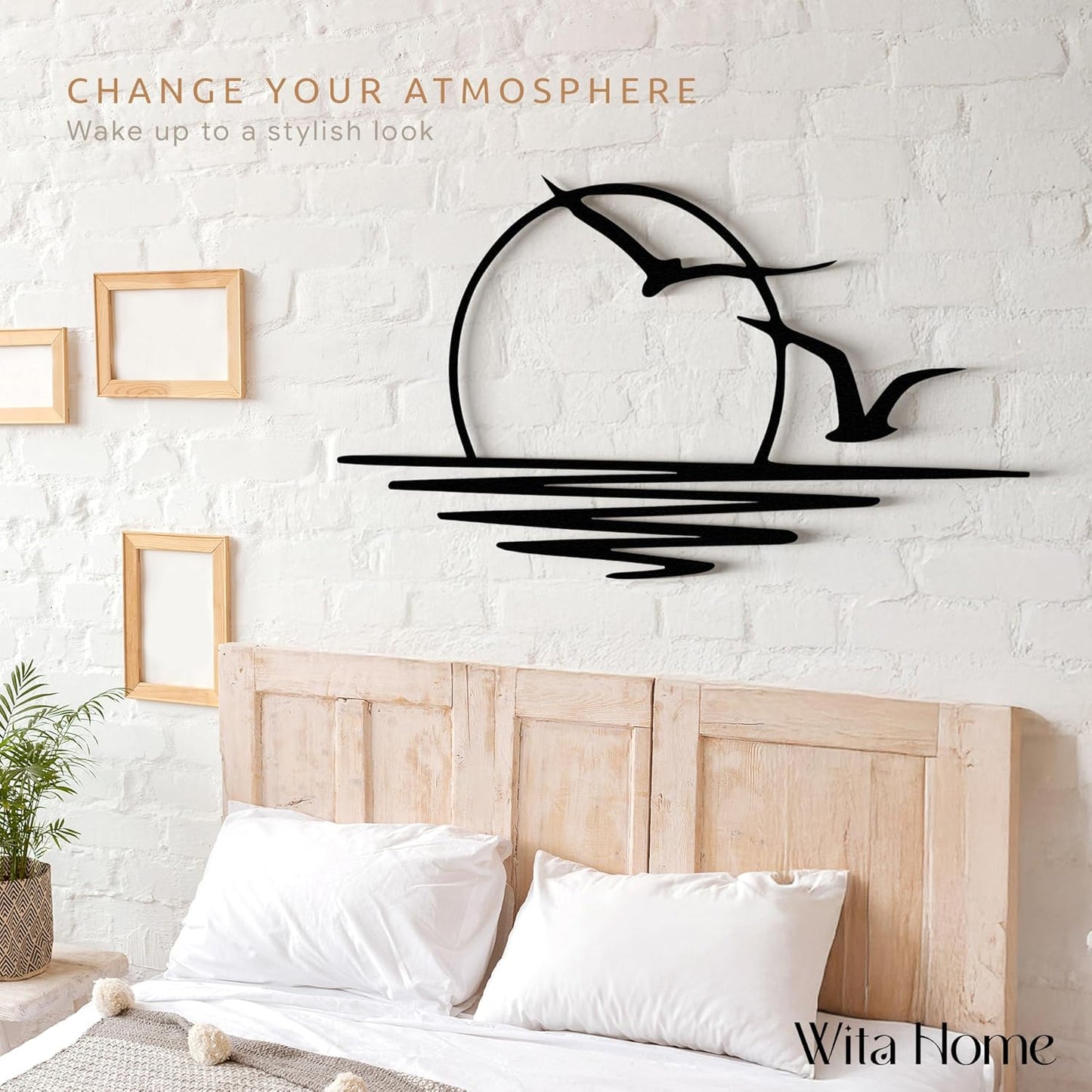 Wita Home Sunset with Seagulls Metal Wall Mounted Art, Handcrafted Metal Home Decor with Static Powder Coating, Eye-Catching Addition to Living Room Decor, Modern Beach Decor for Indoor and Outdoor Spaces, Perfect Housewarming Gift (64 x 32 inches)