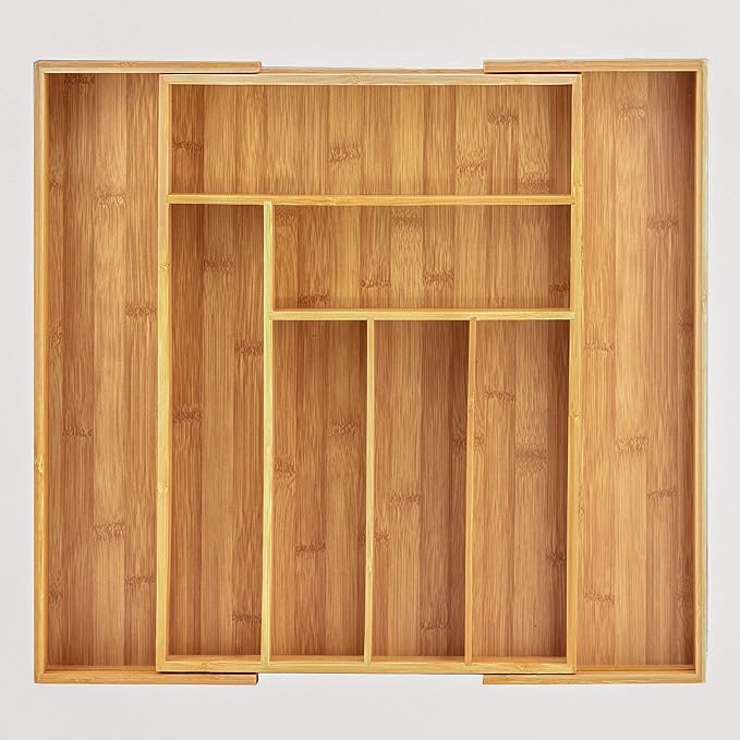 Totally Bamboo Kitchen Drawer Organizer, Expandable Silverware Organizer and Utensil Holder, 8 Compartments with Dividers