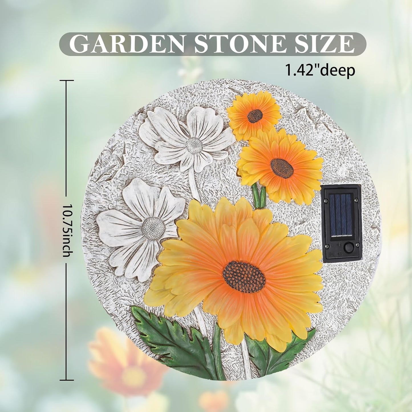 DREAM GARDEN Garden Décor Sunflower Outdoor Decorative Stones, Solar Garden Stone Resin Outdoor Garden Stone Patio, Walkway Stones Yard Art, 10.75 Inch