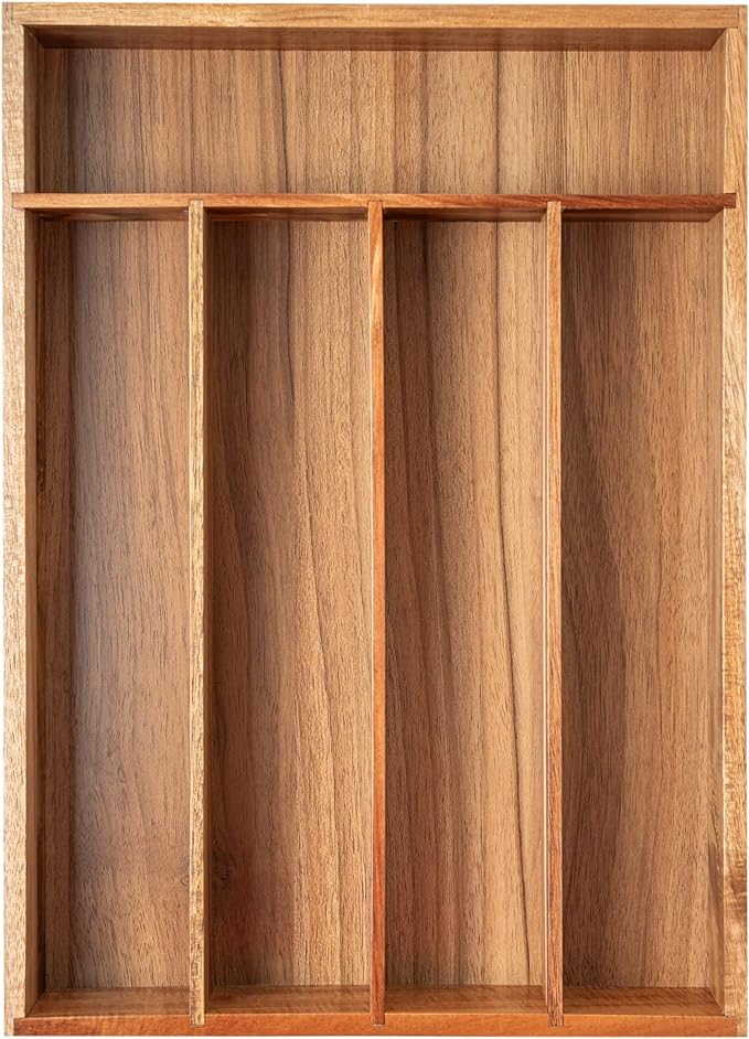 Silverware Organizer Kitchen Drawer Organizer Utensil Organizer Acacia Silverware Holder Cutlery Organizer in Drawer Flatware Organizer Tray(5 slots, Acacia