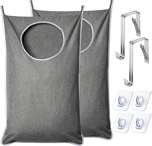 XL Hanging Laundry Hamper, Extra Large Tear-resistance Door Hamper with 2 Types Hooks for Dirty Clothes, Save Bathroom Space Hanging Laundry Bag (36.5x 22 Inch,Grey)