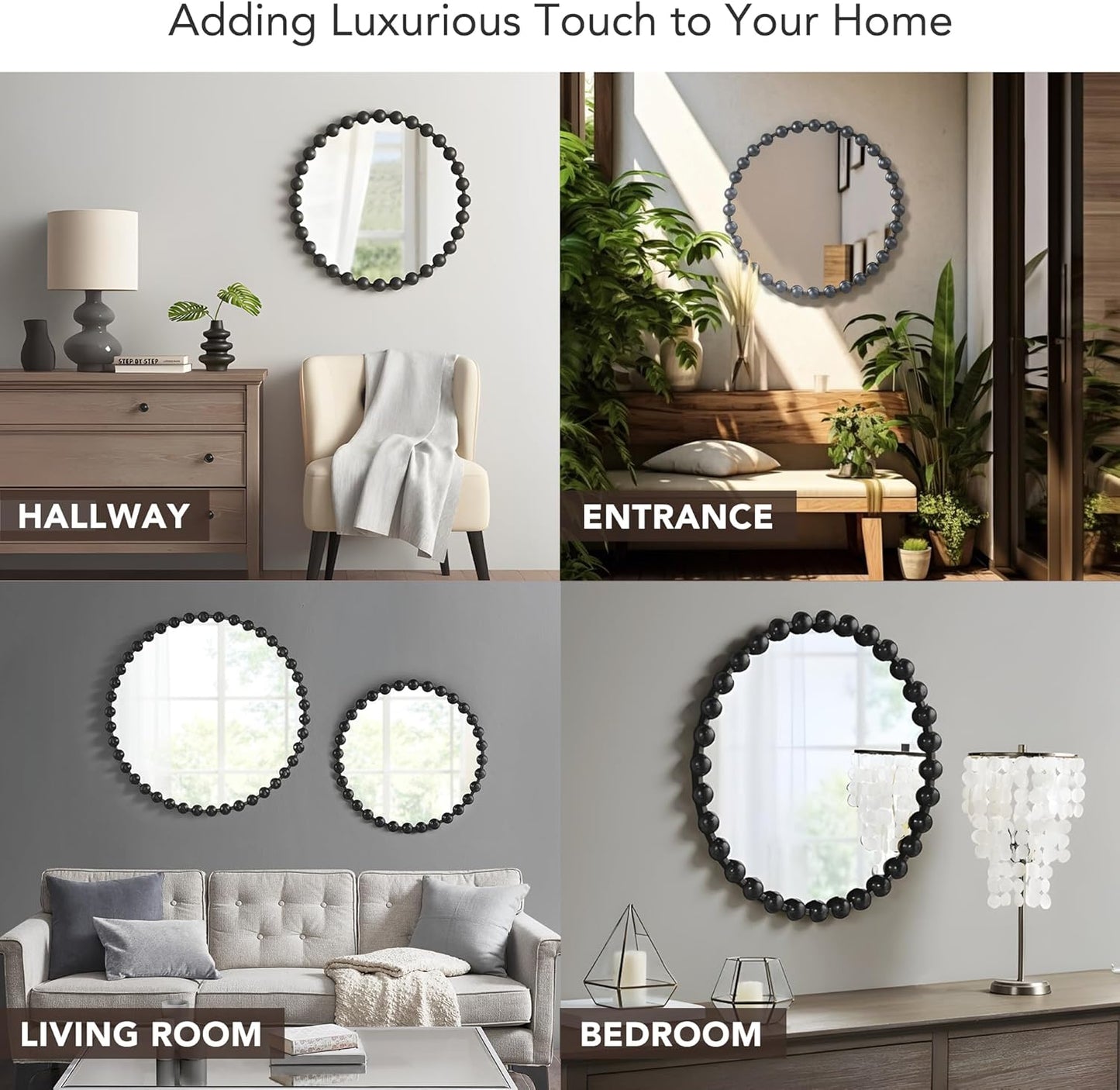 Madison Park Round Mirror, Metal Frame Circle Mirror 27 inch, Wall Art Decor Mounted Hanging for Entryway, Bathroom, hallway, Living Room, Vanity, Marlowe, Black