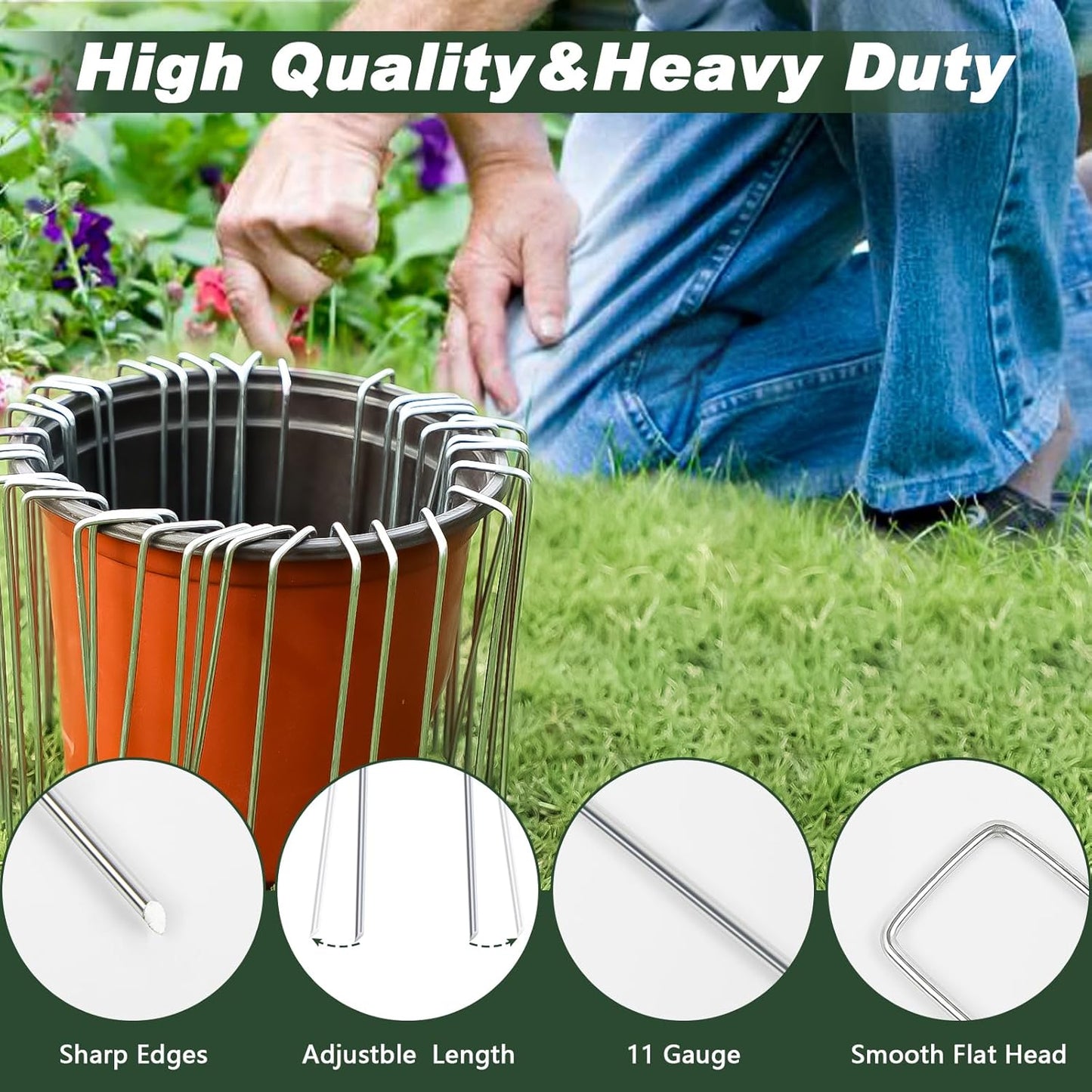 FEED GARDEN 4 Inch 50 Pack Galvanized Landscape Staples 11 Gauge Anti-Rust Garden Stakes Landscaping Fabric SOD Pins Yard Stakes for Weed Barrier Fabric