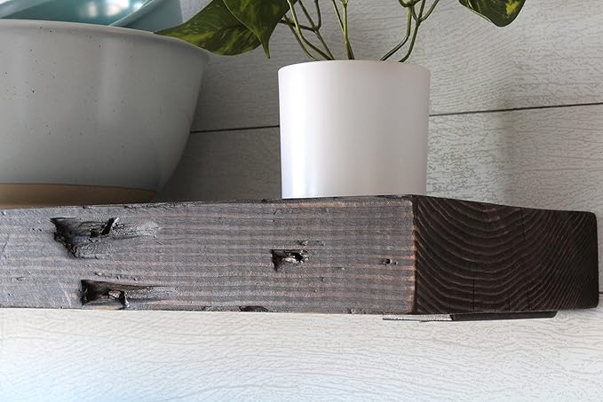 Urban Legacy Reclaimed Barn Joist Deep Floating Shelves | Deep Shelves with Low Profile Shelf Bracket with High Weight Capacity, Set of 2 (24" x 11" x 2.5", Rustic Brown)