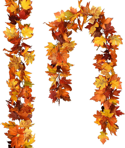 DearHouse 2 Pack Fall Maple Leaf Hanging Vine Garland Artificial Autumn Foliage Thanksgiving Decor for Home Wedding Fireplace Party Christmas (Light Yellow)