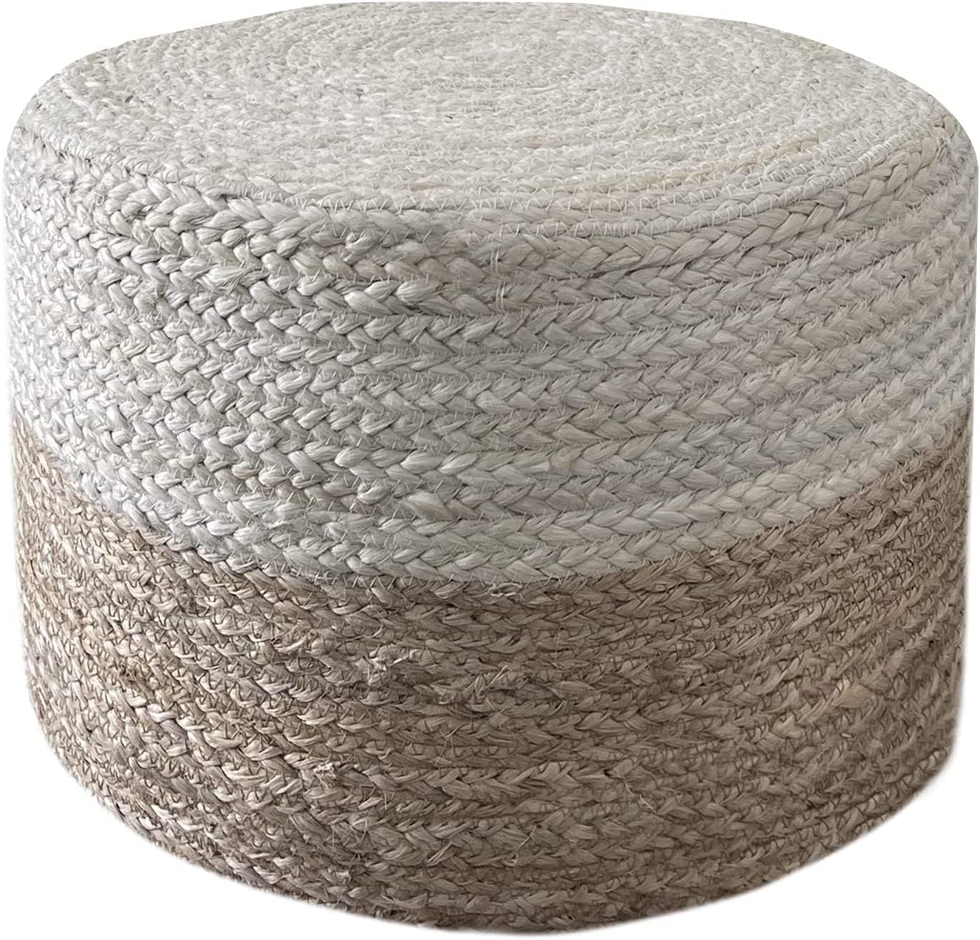 Jute Pouf Ottoman | Footrest Pouf | Hand Braided - Round Boho Pouffe - for Living Room, Bedroom, Nursery (18"x18"x12") Ivory