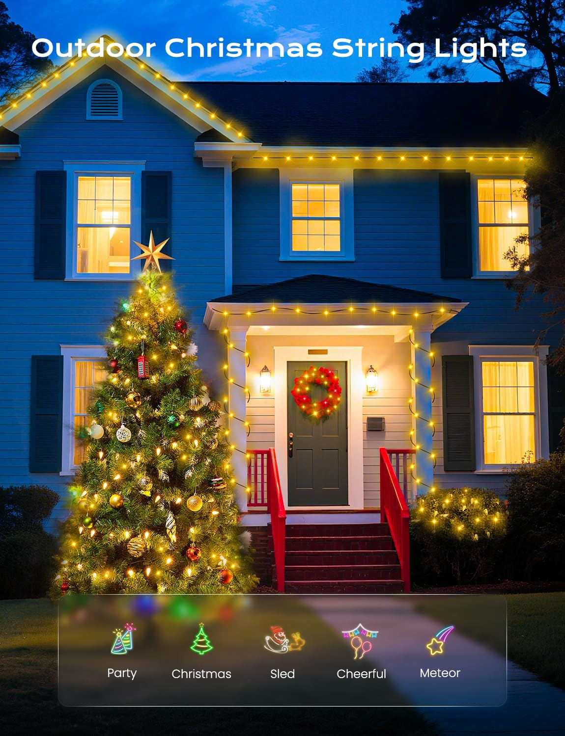 Brightown Solar Operated C6 Strawberry String Lights, 39ft 100 LEDs Warm White LED Christmas Fairy Lights, Solar Christmas Lights Outdoor, Christmas Decorations for Christmas Tree, Garden Decor