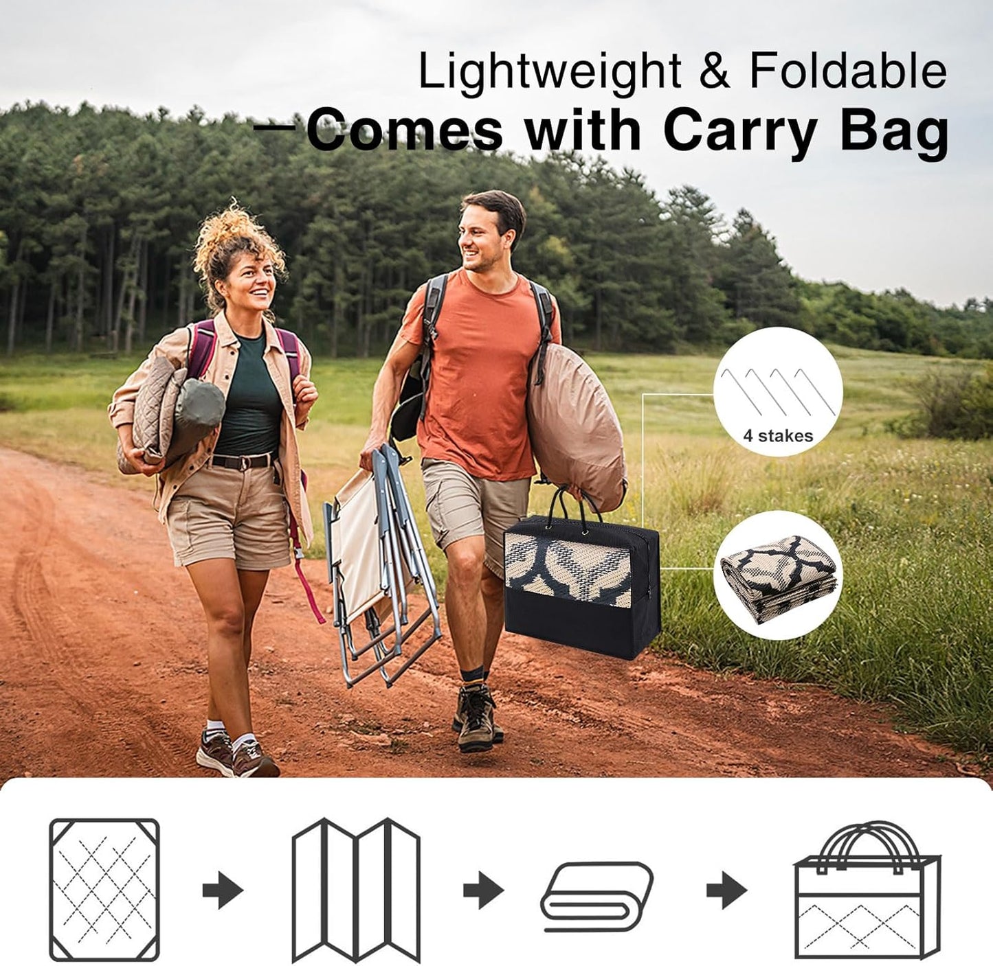 OLANLY Reversible Outdoor Rug 8x10 ft Clearance, Waterproof Outdoor Plastic Straw Rug with Interlacing Pattern, RV Mat for Patio, Camping, Balcony, Deck, Backyard, Black & Beige