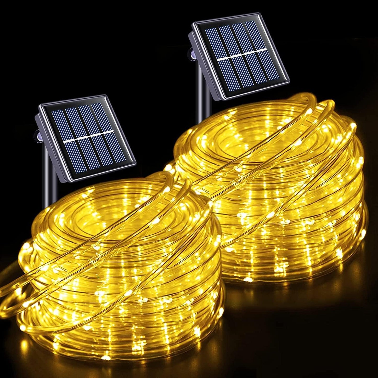 JMEXSUSS 2 Pack 100 LED Solar Rope Lights,33ft 8 Modes Solar Rope Lights Outdoor Waterproof LED Solar Powered Rope Tube for Trampoline,Fence,Gazebo,Yard,Walkway,Path(Warm White)