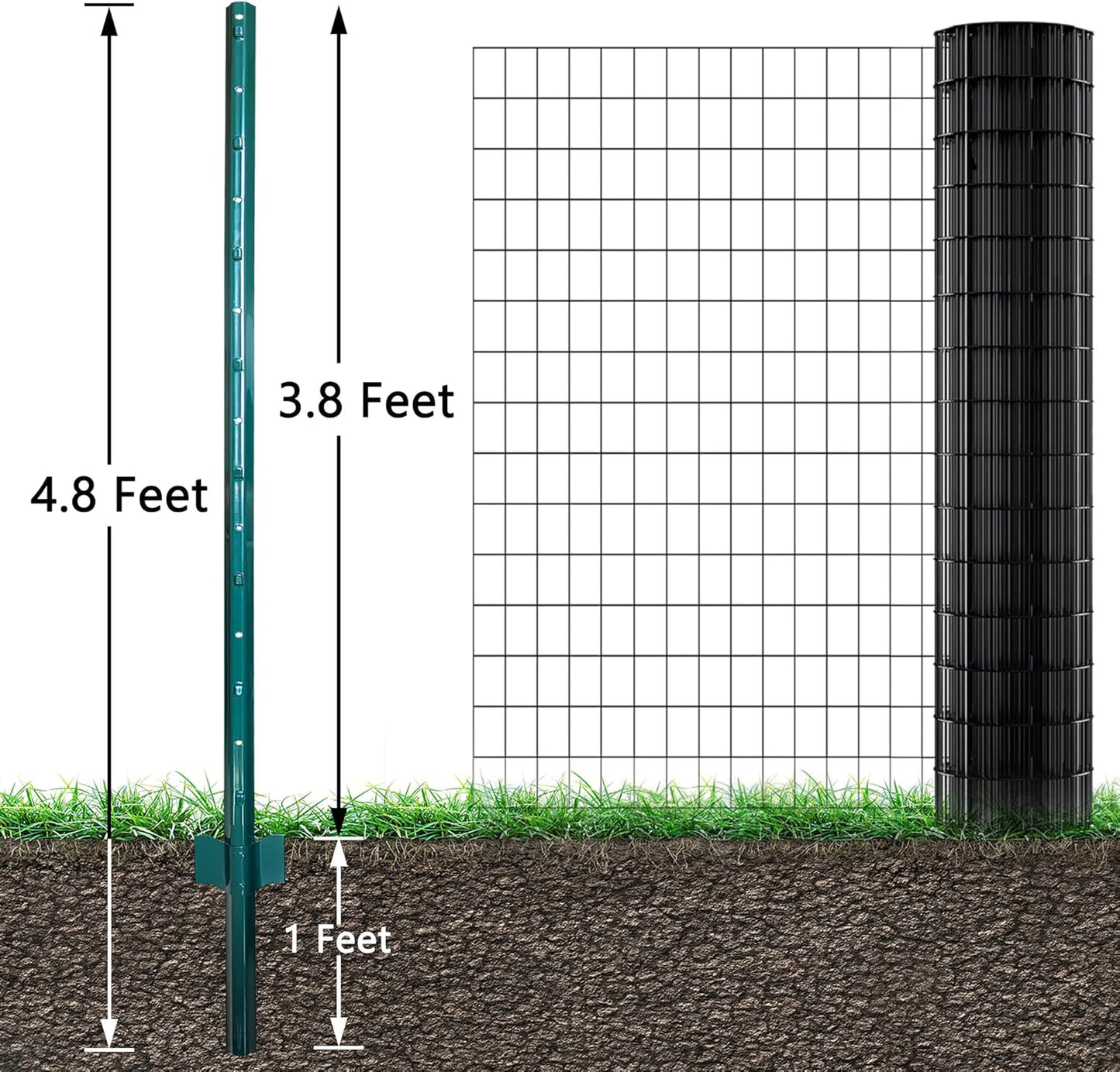 ARIFARO Fence Posts 4.8 Feet Sturdy Duty Metal Fencing Poles, Pack of 10, No Dig Garden U Post for Wire Fencing Steel Post for Yard, Outdoor Wire
