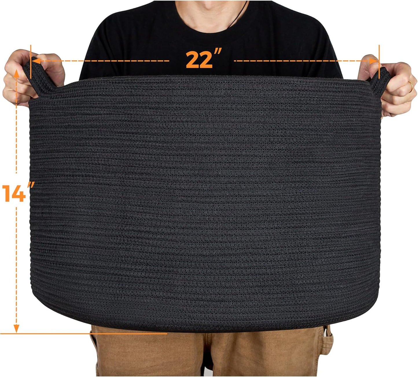 Ravinte Large Storage Basket - 22"x 22"x 14" Blanket Basket for Living Room, Baby Toy Storage Basket, Cotton Rope Basket Woven Laundry Basket (Black)