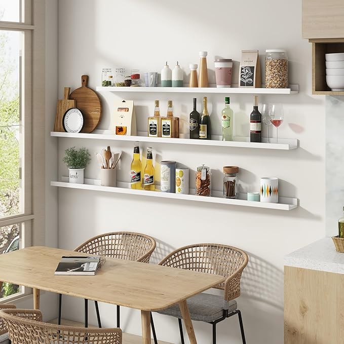 Picture Ledge Shelf, Floating Shelves Set of 2, Solid Pine Wood 55'' Long Large Nursery Book Shelves for Toys Storage, Kids Bookshelf for Living Room Bedroom Decor Books Photo Frames, White