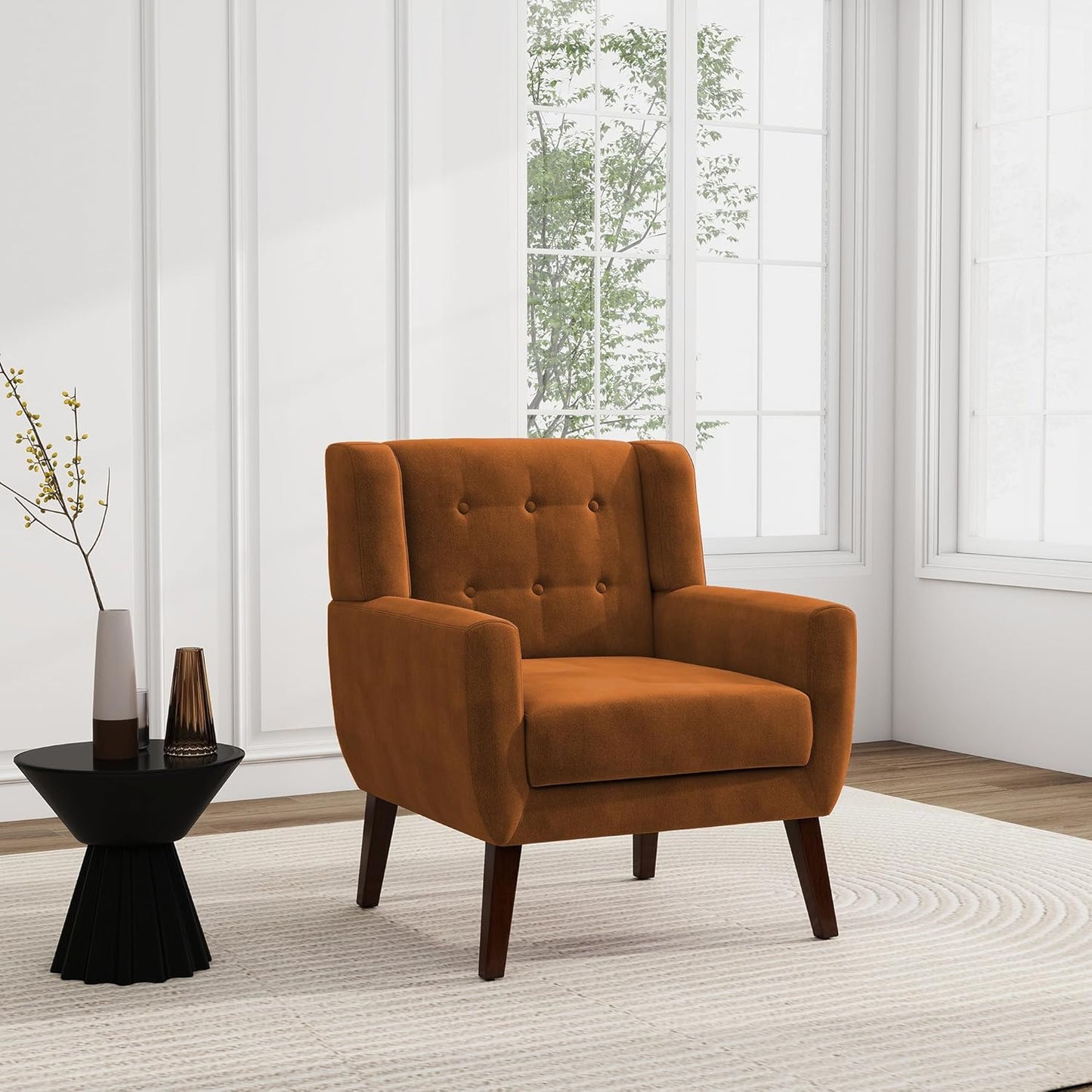 UIXE Accent Chairs Set of 2, Velvet Upholstered Armchair for Living Room, Modern Club Arm Chairs Comfy Single Sofa Button Tufted Bedroom Reading Seat - Orange