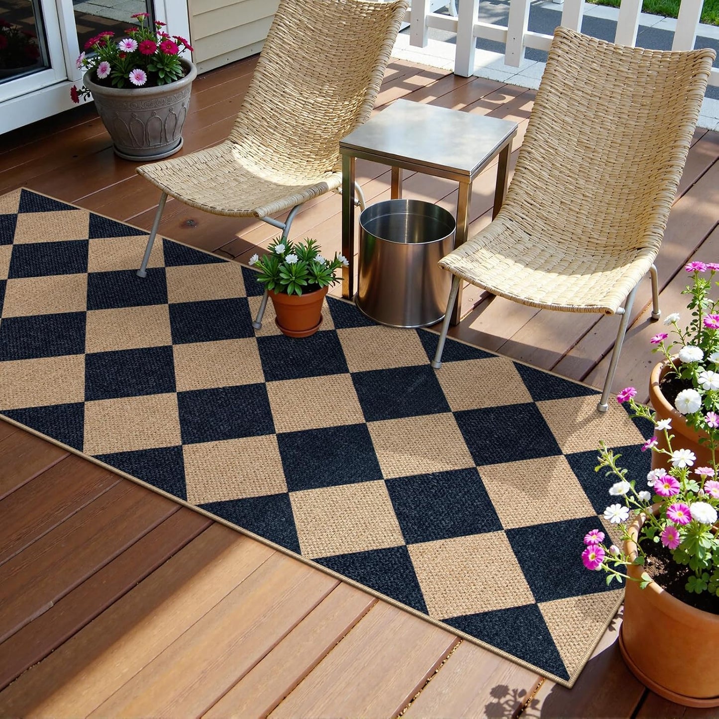Lahome Checkered Easy Jute Runner, 2x6 Kitchen Runner Rug Non Slip Washable Outdoor Rug for Entryway Indoor, Checkerboard Black Indoor Outdoor Carpet for Hallway 6ft Entry Front Door