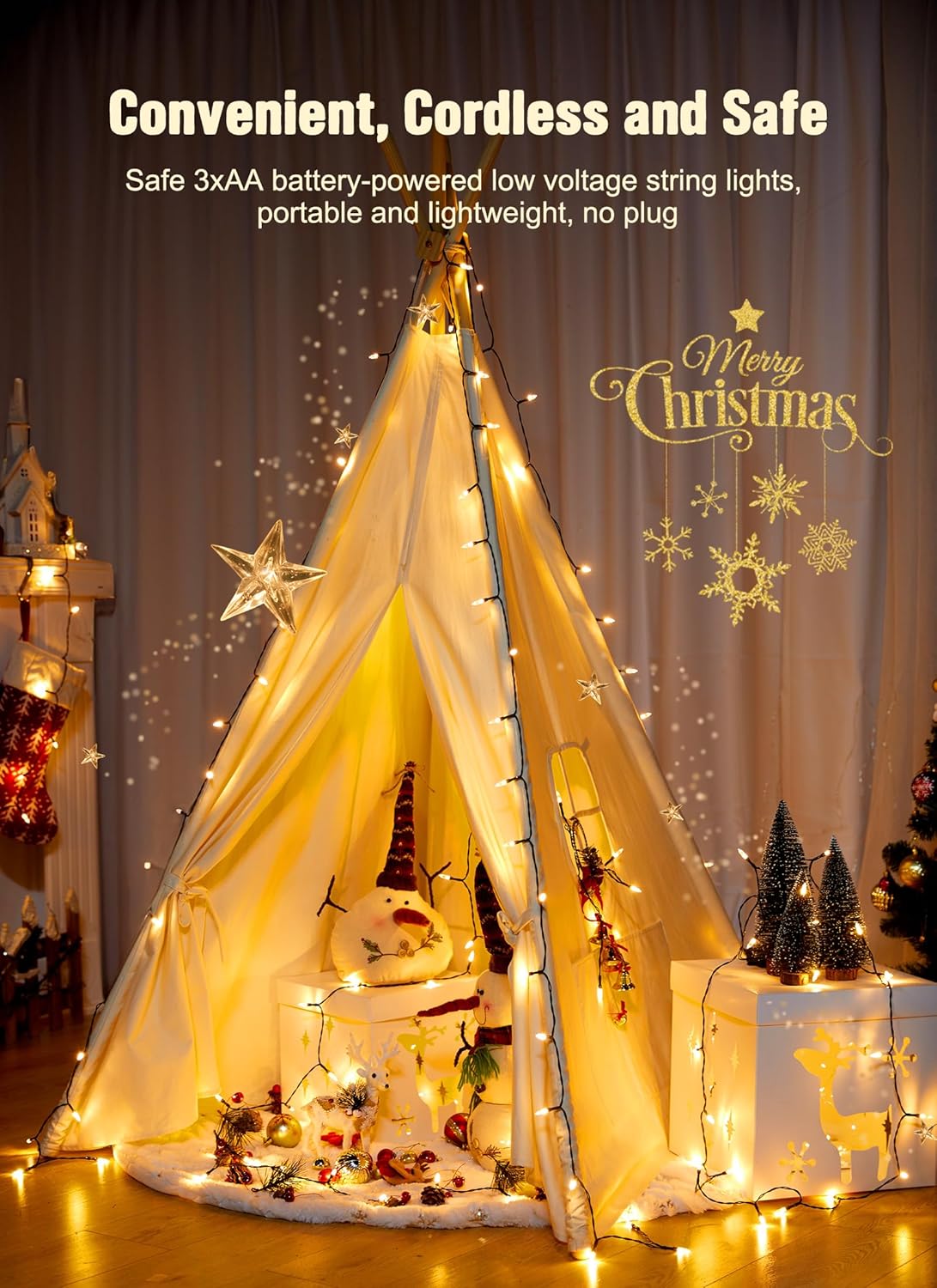 Battery Operated Christmas String Lights, 8ft 20 LED Mini Lights with Timer, Christmas Tree Lights for Indoor Outdoor Bedroom Wedding Party Holiday Xmas Decoration，Warm White（4 Pack）