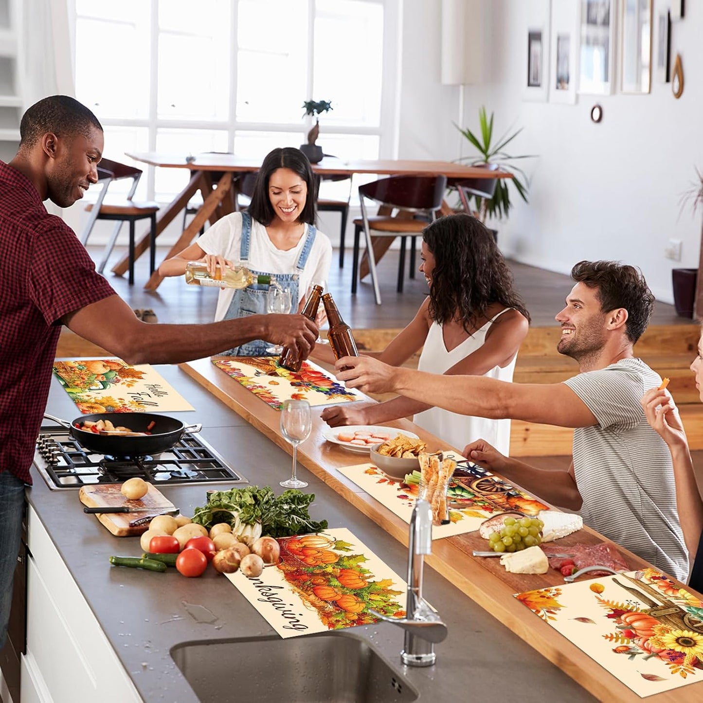 Thanksgiving Placemats Set of 6 Fall Plastic Table Mats Thanksgiving Day Place Mat Autumn Harvest Place Mats Washable Rustic Pumpkins Table Decoration for Indoor Outdoor Party Kitchen Dining