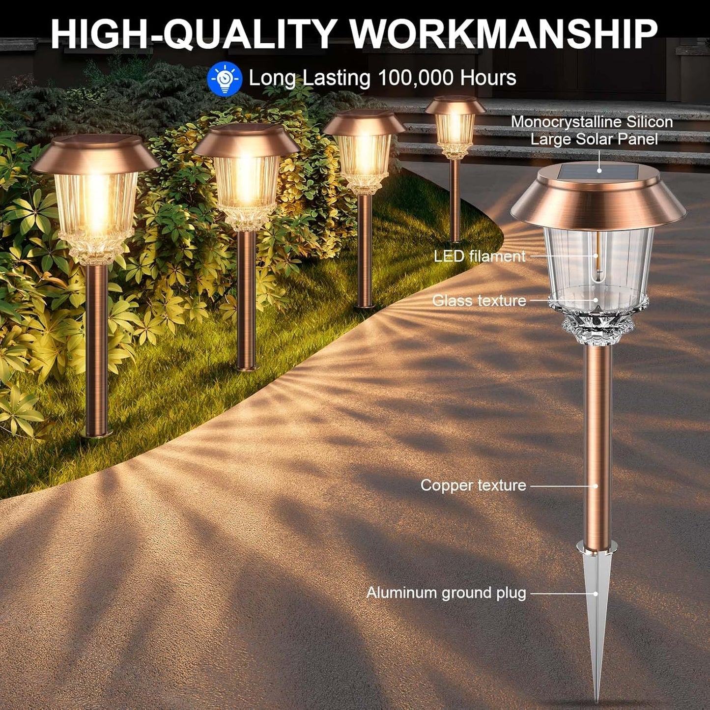 XMCOSY+ Solar Pathway Lights Outdoor - 6 Pack Solar Lights Outdoor Waterproof, 10-40 LM Dimmable Auto On/Off Solar Outdoors Lights Yard Garden Walkway Driveway (Warm White)