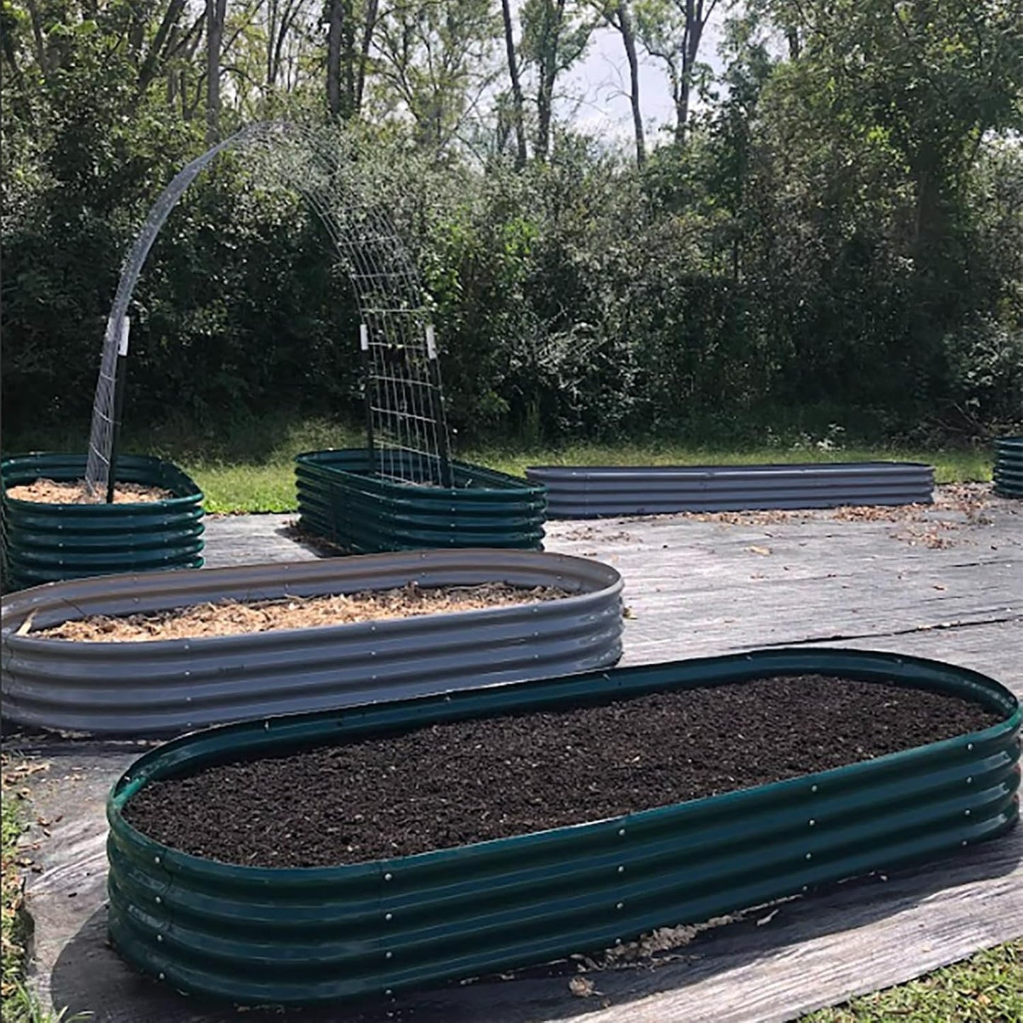 2 Pack 8x4x1FT Galvanized Raised Garden Bed Kit Oval Metal Ground Planter Box Outdoor Bottomless Planter Raised Beds for Vegetables Flowers Herbs Fruits, Green