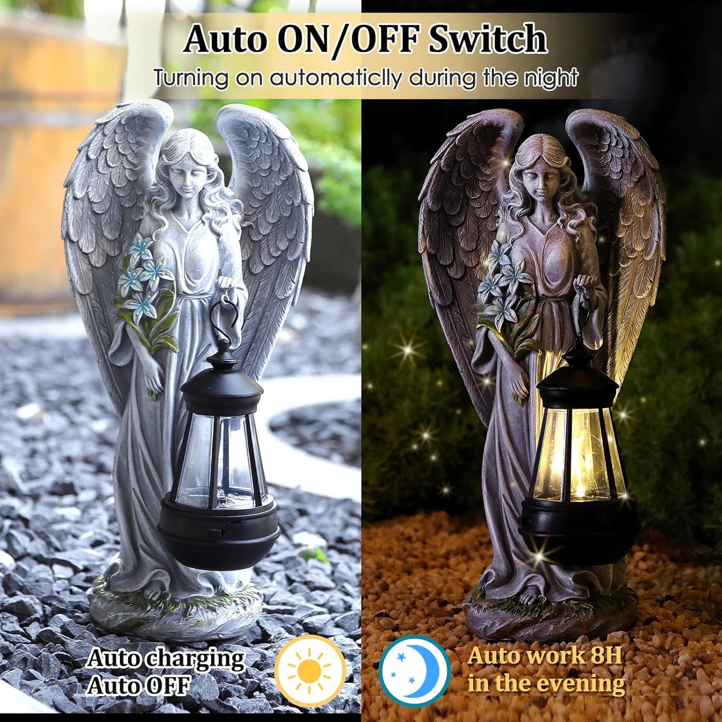 Solar Angel Outdoor Garden Decor Statues – 13.2 inches Solar Outdoor Sculptures for Outside Yard Art Patio Balcony Front Lawn Ornaments Gifts for Mom Grandma Women