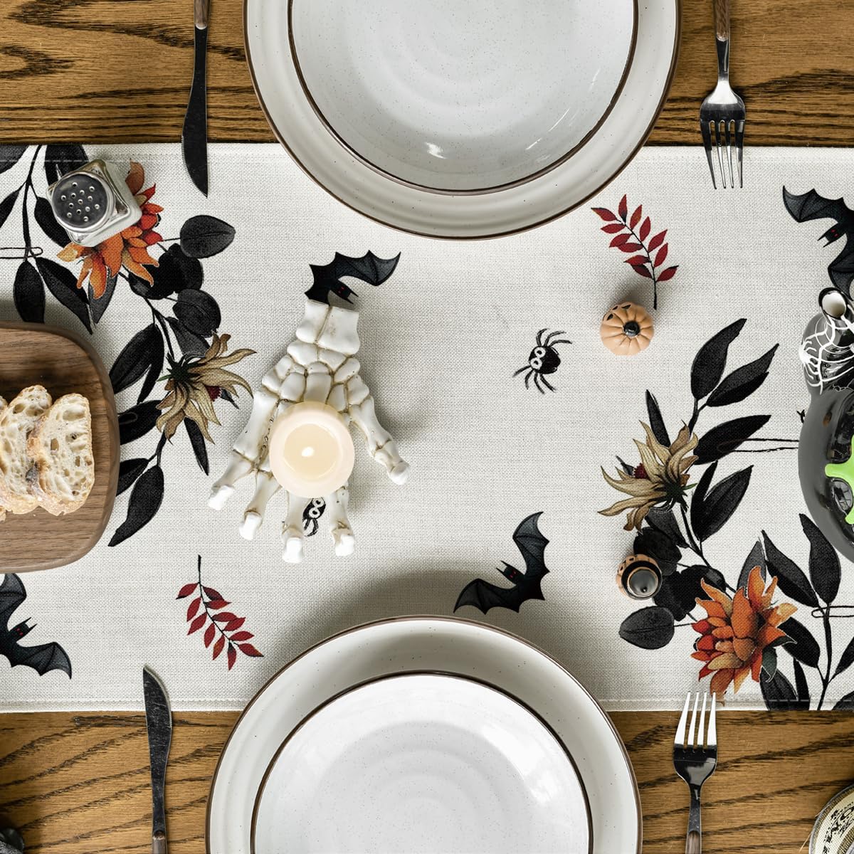 Artoid Mode Pumpkin Ghost Leaves Spider Web 210 GSM Halloween Table Runner, Spooky Kitchen Dining Table Decoration for Home Party Decor 13x48 Inch