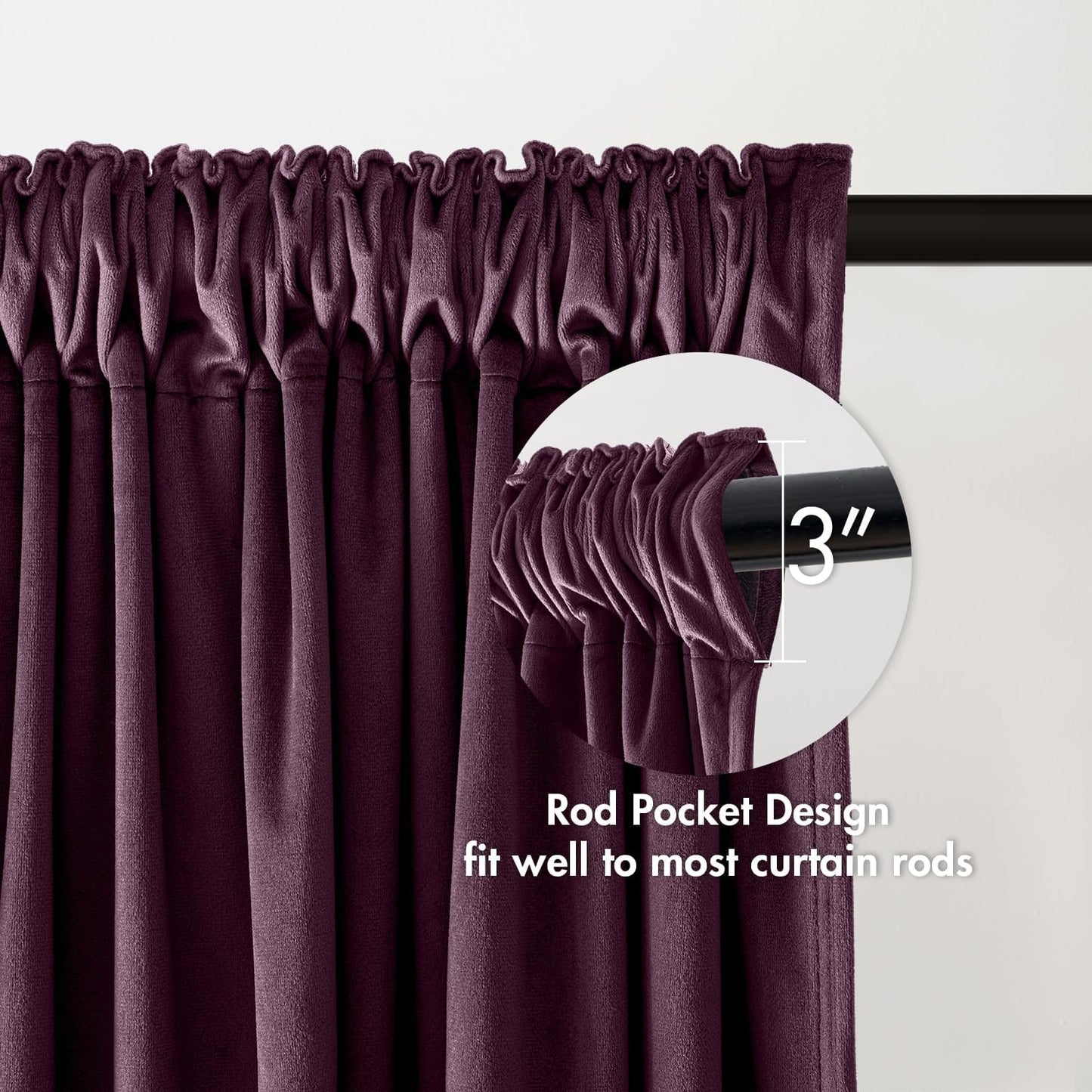 MIULEE Purple Orchid Velvet Curtains Thermal Insulated Blackout Curtain Drapes for Bedroom Living Room Darkening 96 Inches Long Curtains Panels Rod Pocket Set of 2