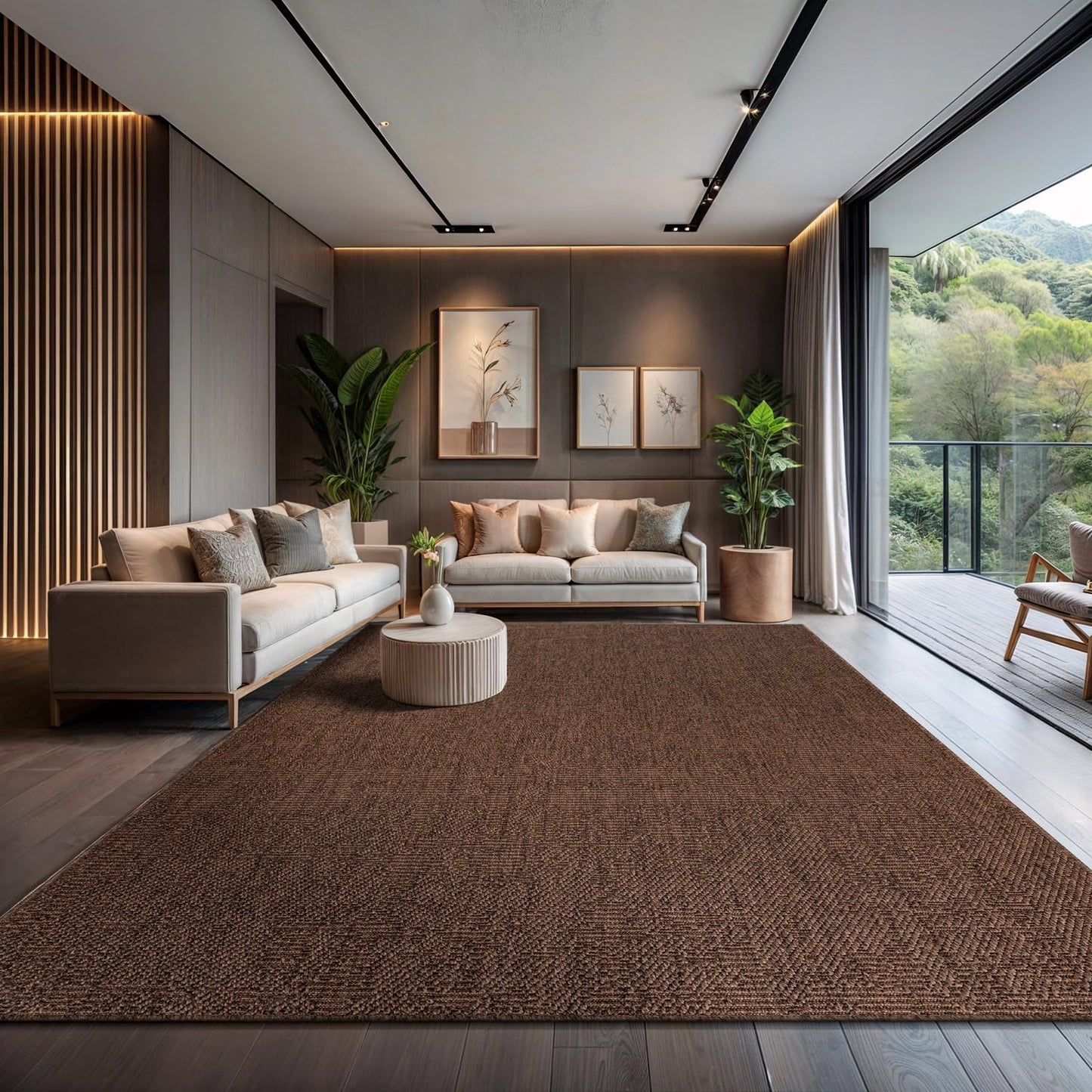 CAMILSON Easy Jute Rug 9x12, Indoor Outdoor Brown Color Fiber Area Rugs for Living Room Patio and Kitchen Rug, Solid Boho Woven Design, Easy-Cleaning, Washable Outside Carpet Alfombras (9 x 12)