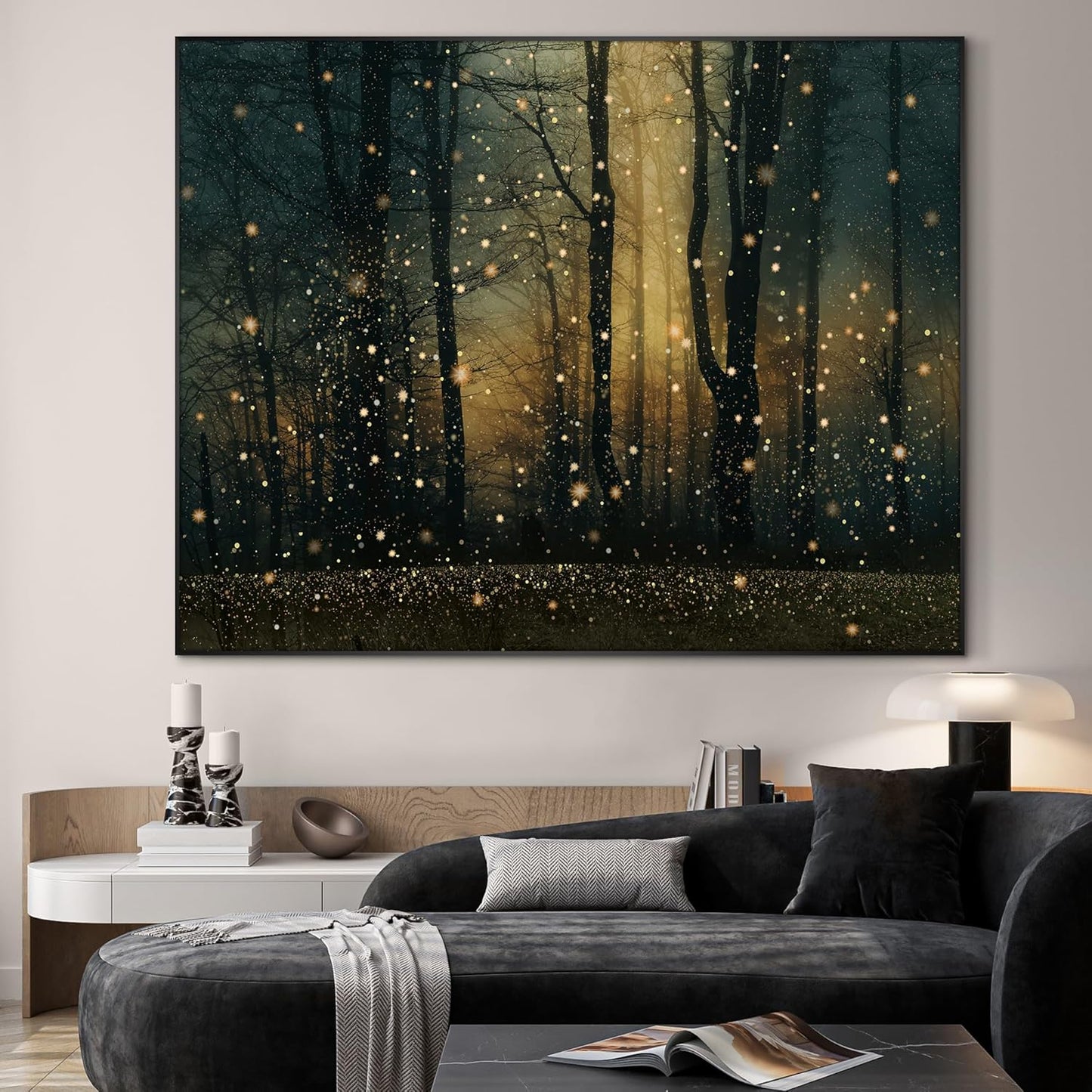 SIGNWIN 60"x72" Extra Large Framed Wall Art Magical Firefly Forest at Twilight, Enchanted Nature Scene for Home Living Room Bedroom Decor (Frame Assembly Required)