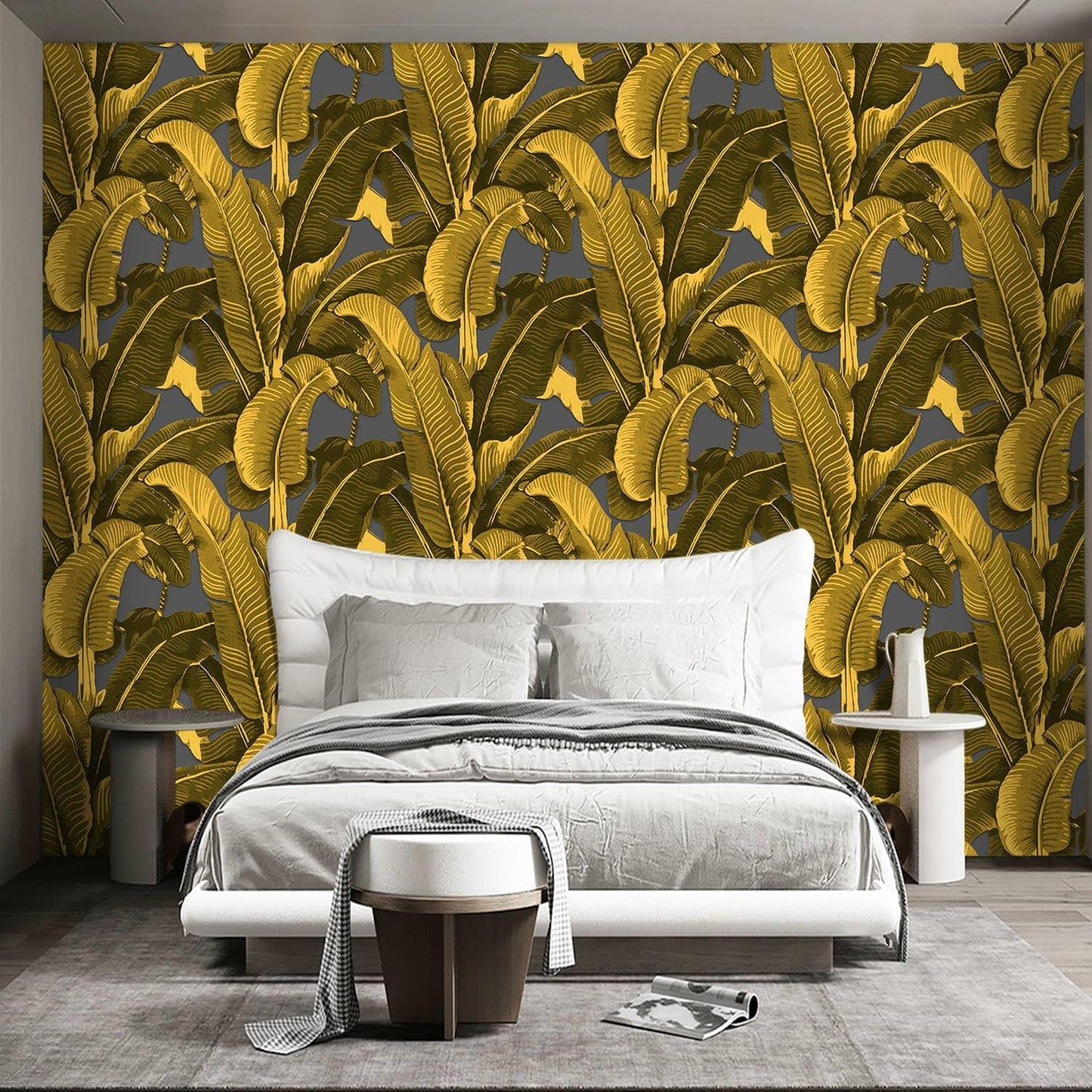 Vintage Gold Banana Leaf Bathroom wallpeper Living Room Bedroom Tropical Plant Wall Mural - 160"x108" (Not Peel and Stick)
