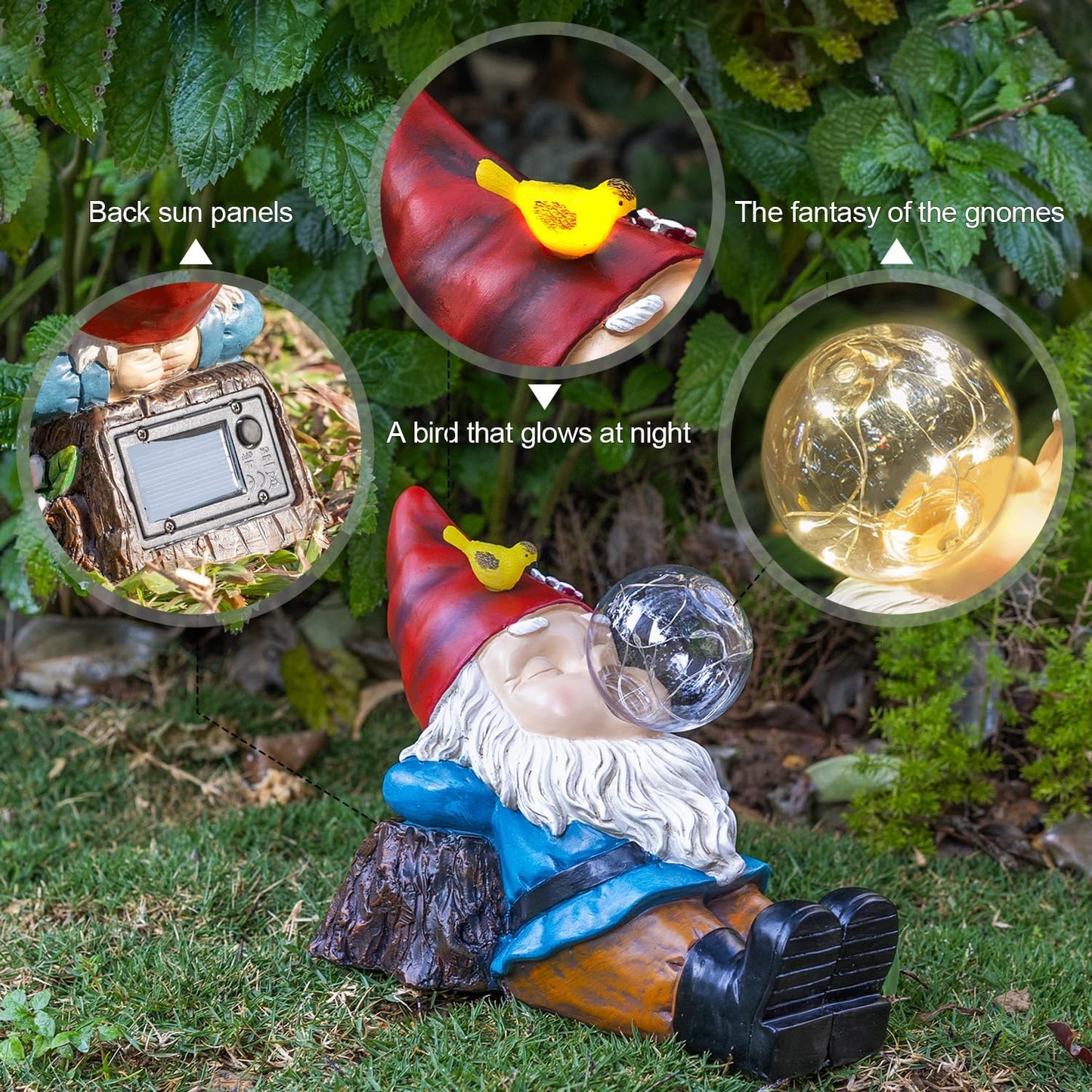 TIJNN Garden gnome Statue with Solar Lights. Funny Garden gnome Decorations for Your Yard, Outdoor Patio, Lawn, Gardens, Balcony or Home. Great Gift idea for Women and mums for Mother's Day.