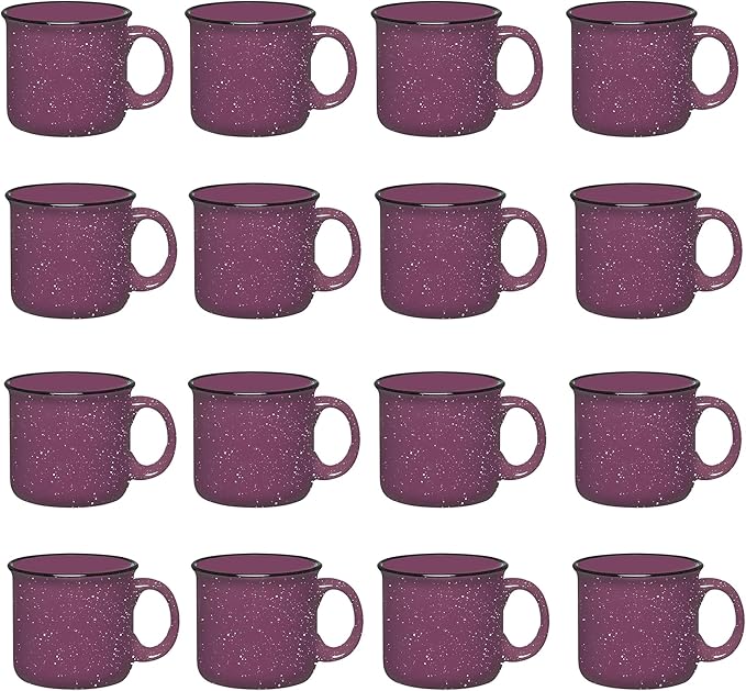 Set of 16 Ceramic Campfire Mugs – 15 Oz, Purple – Coffee & Tea Cups for Home, Work, Travel, Camping – Customizable, Great for DIY, Events, Companies