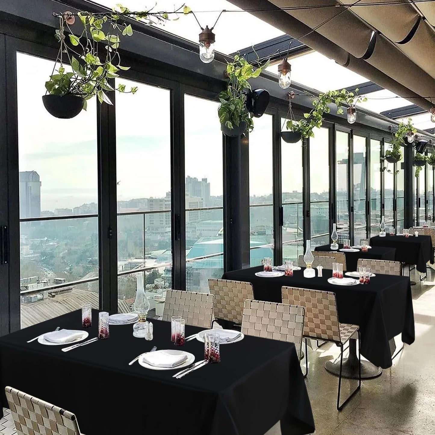 sancua 6 Pack Black Tablecloth 60 x 84 Inch, Rectangle Table Cloth for 4ft Tables - Stain and Wrinkle Resistant Washable Polyester Table Cover for Dining Wedding Banquet Party Buffet Restaurant