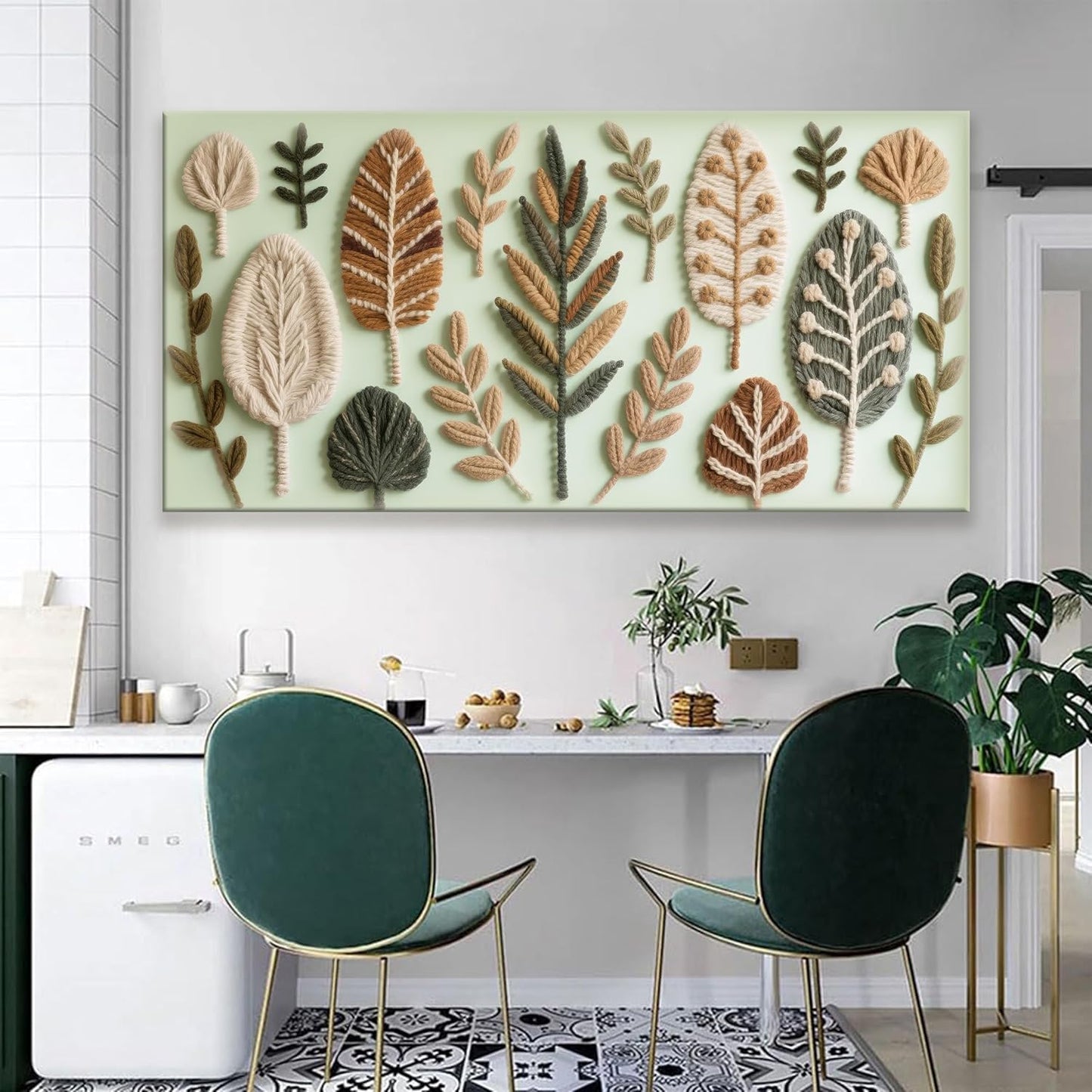 Large Boho Wall Art For Living Room Chic Home Green Wall Art Modern Multicolor Print Paintings Leaves Feather Canvas Wall Art Decor Picture For Bedroom Apartment Kitchen Ready To Hang 29"W X 58"L