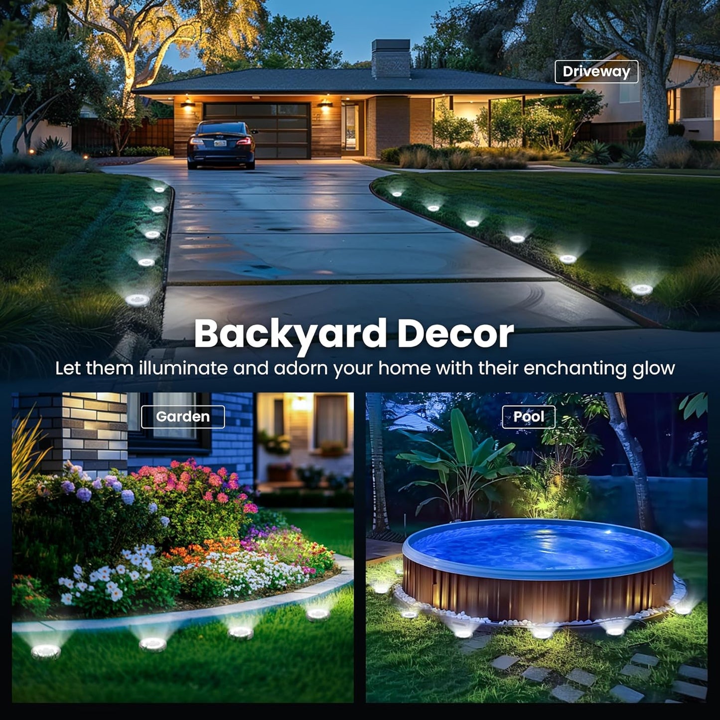 SOLPEX 16 Pack Solar Ground Lights Outdoor Waterproof, Solar Powered Pathway Lights, Landscape Lighting for Garden Walkway Driveway Backyard Decor (Cool White)